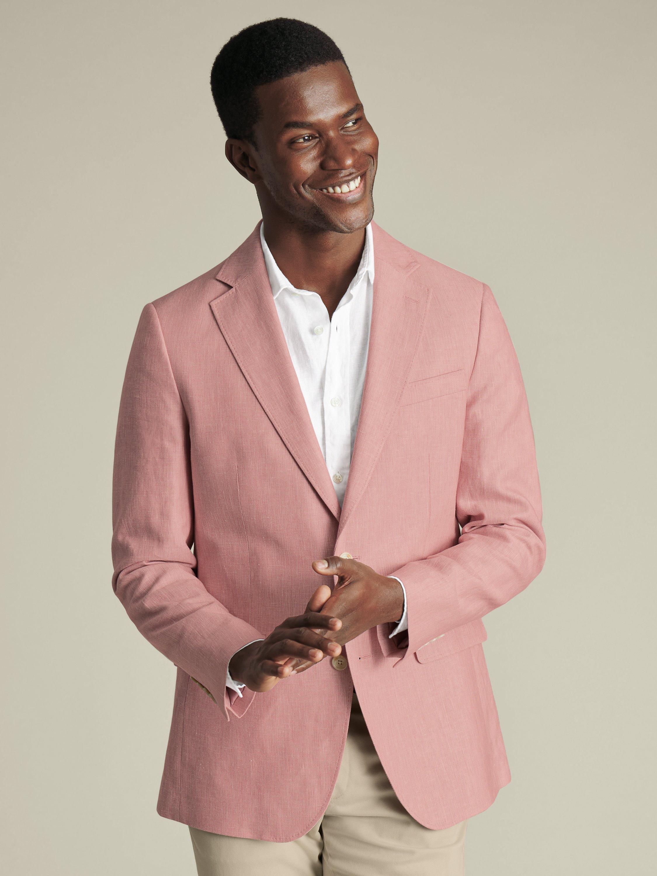 Product image 1 of 5, which shows Charles Tyrwhitt Linen Cotton Blend Slim Sit Suit Jacket, Coral Pink, 40R