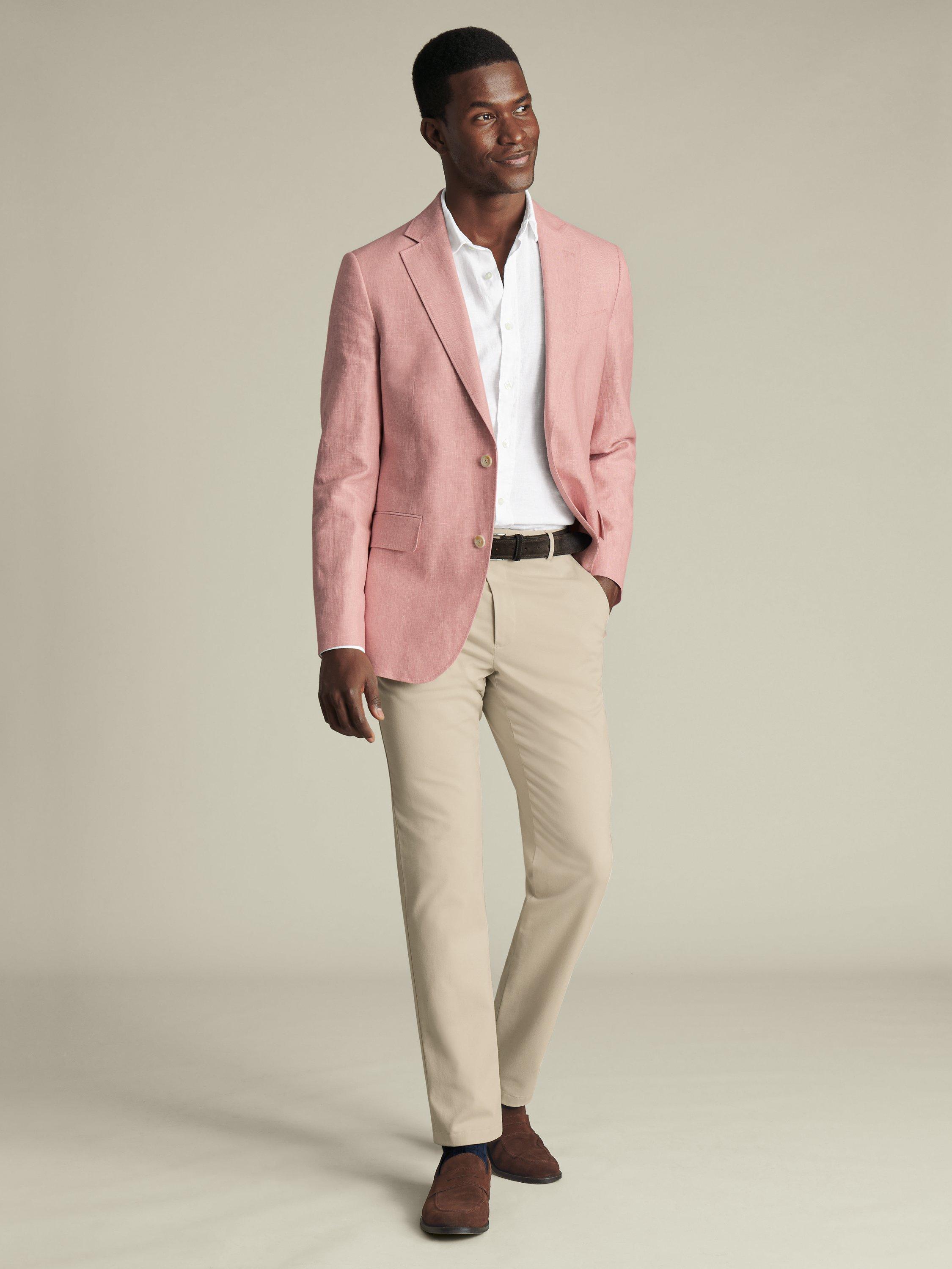 Product image 4 of 5, which shows Charles Tyrwhitt Linen Cotton Blend Slim Sit Suit Jacket, Coral Pink, 40R