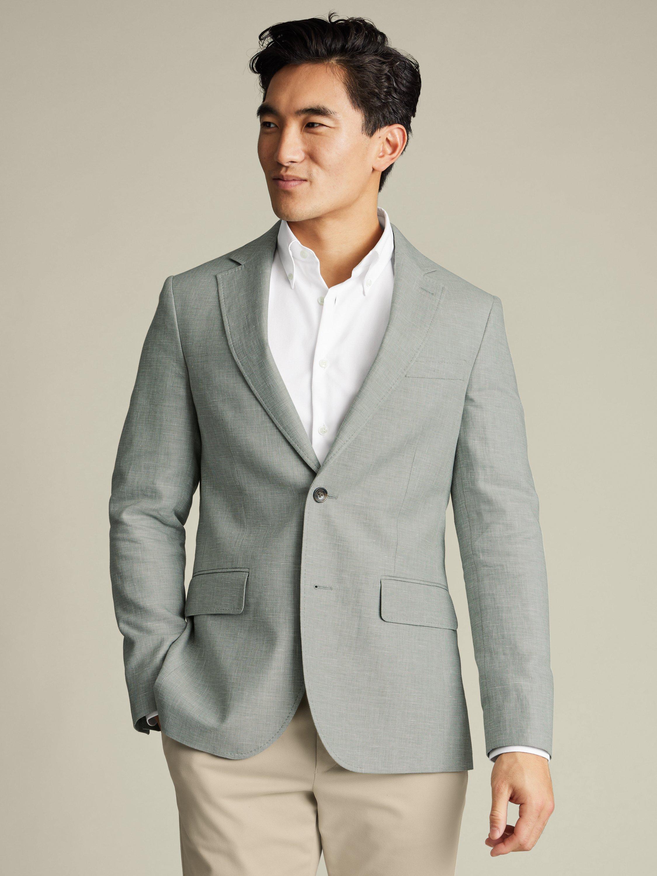 Product image 1 of 5, which shows Charles Tyrwhitt Linen Cotton Blend Slim Sit Suit Jacket, Sage Green, 36R