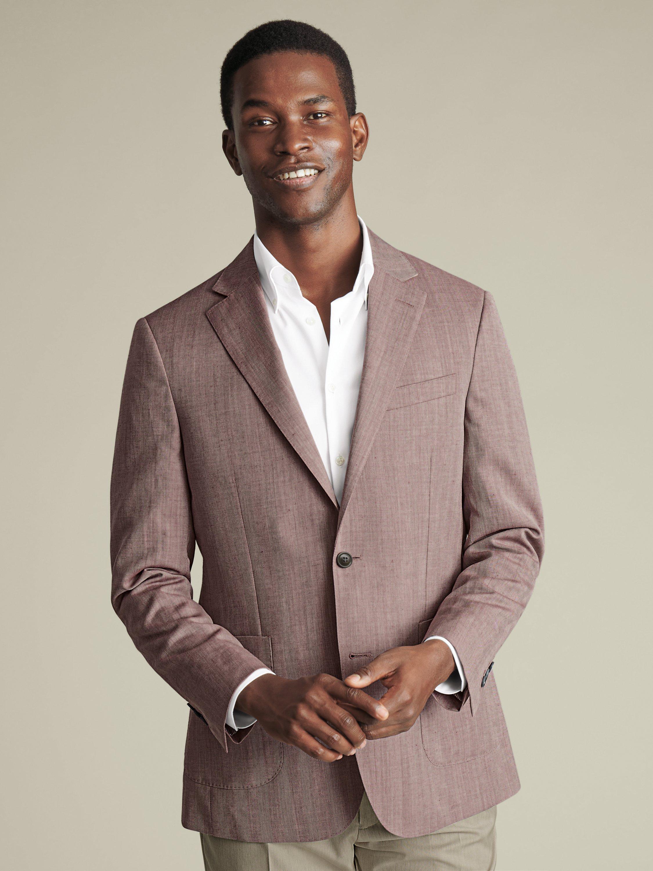 Product image 1 of 5, which shows Charles Tyrwhitt Wool Linen Blend Slim Fit Suit Jacket, Claret Pink, 36R