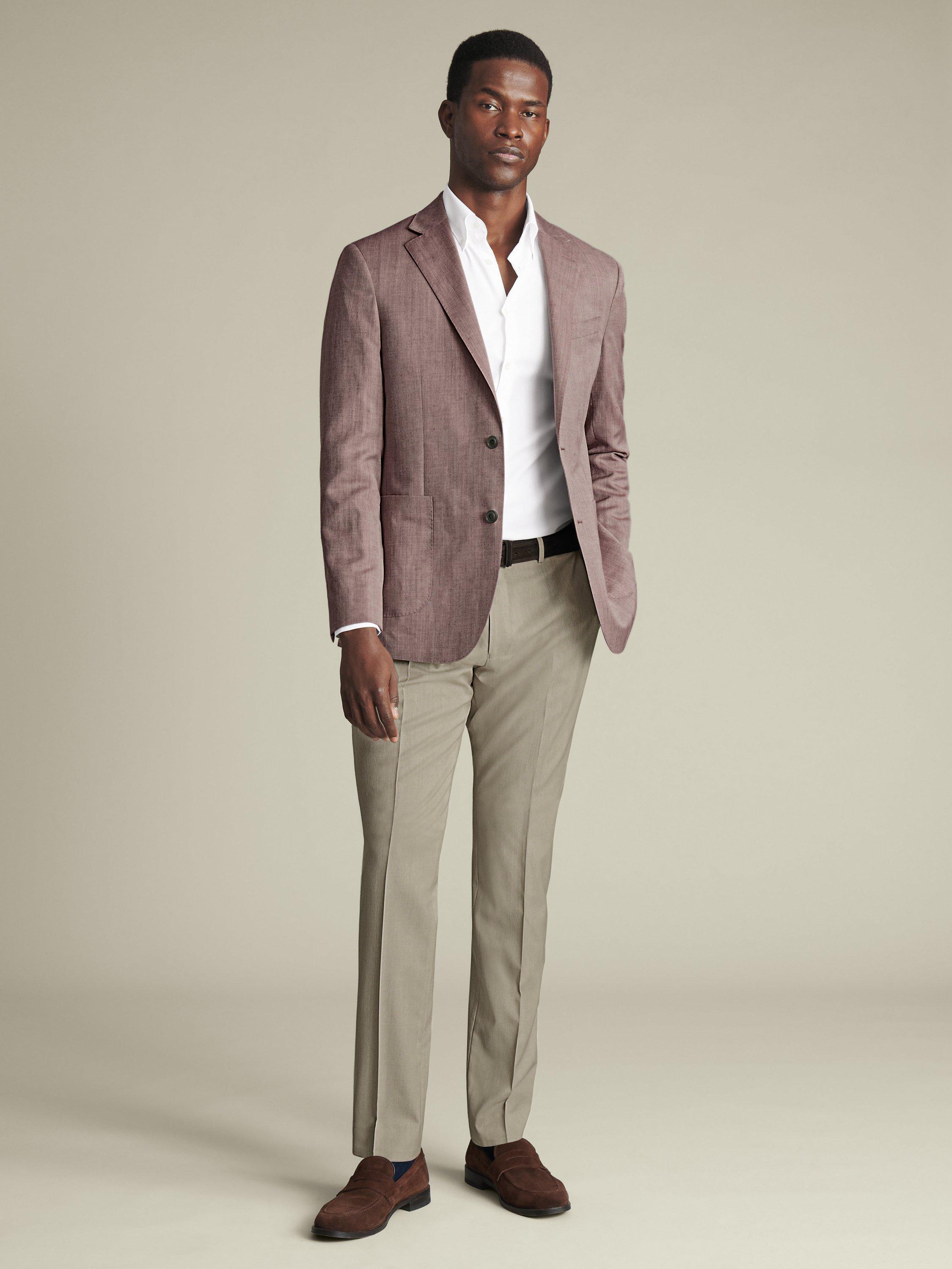 Product image 4 of 5, which shows Charles Tyrwhitt Wool Linen Blend Slim Fit Suit Jacket, Claret Pink, 36R