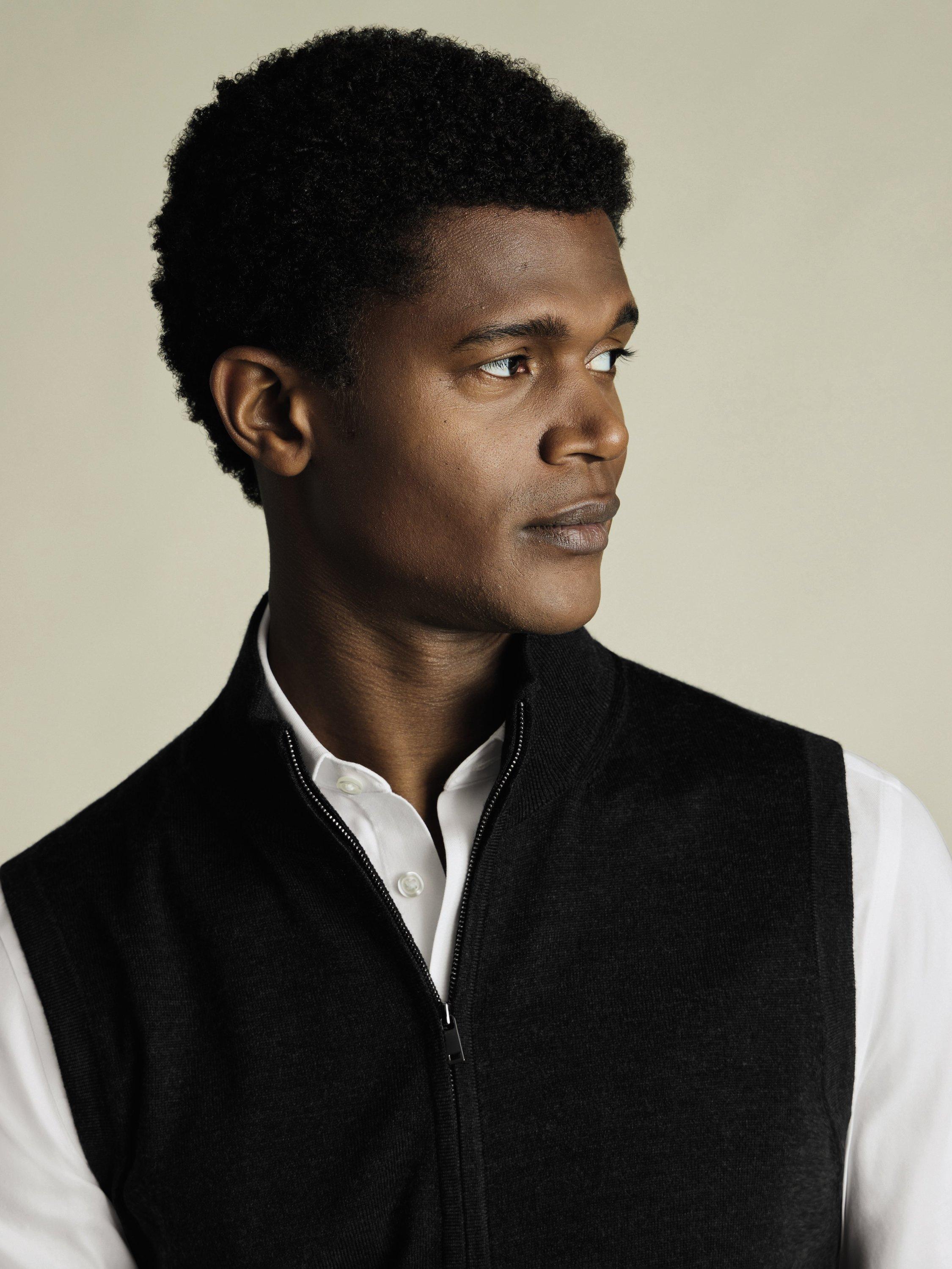 Product image 2 of 6, which shows Charles Tyrwhitt Merino Wool Knit Gilet, Charcoal Grey, S