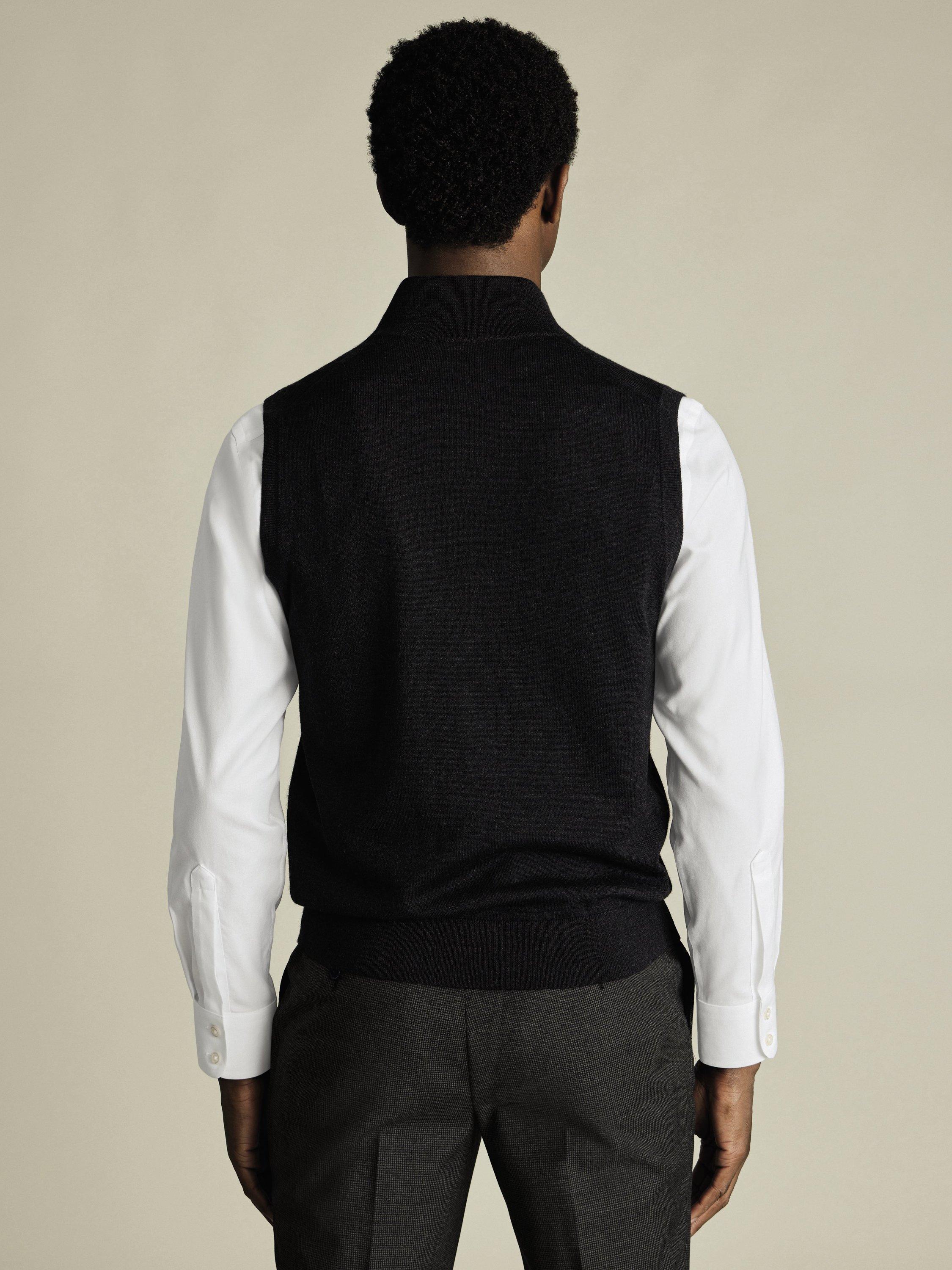 Product image 3 of 6, which shows Charles Tyrwhitt Merino Wool Knit Gilet, Charcoal Grey, S