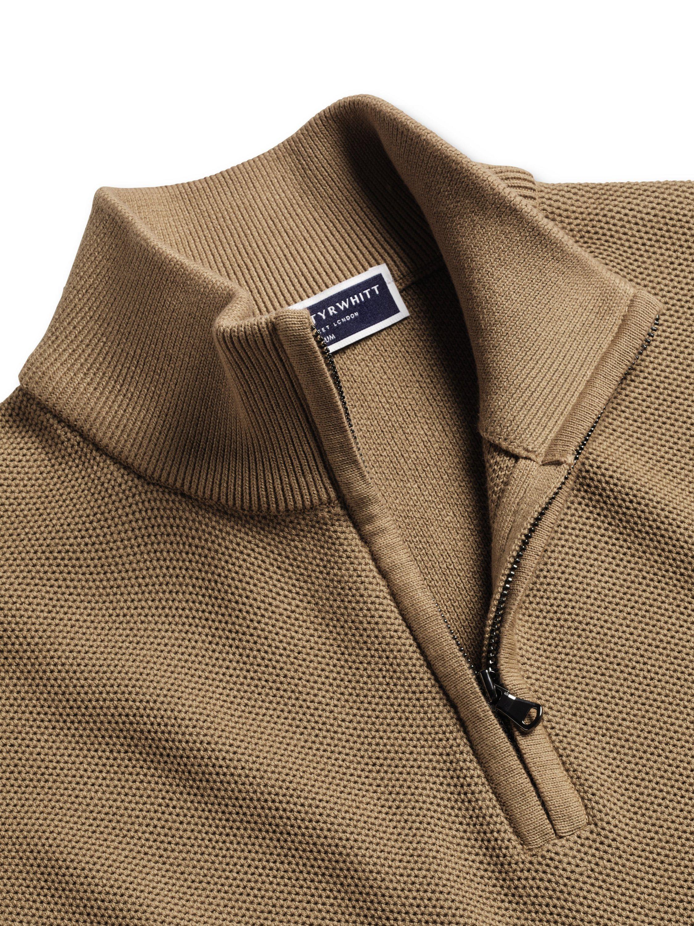 Product image 3 of 5, which shows Charles Tyrwhitt Cotton Honeycomb Knit Zip-Neck Jumper, Camel, M