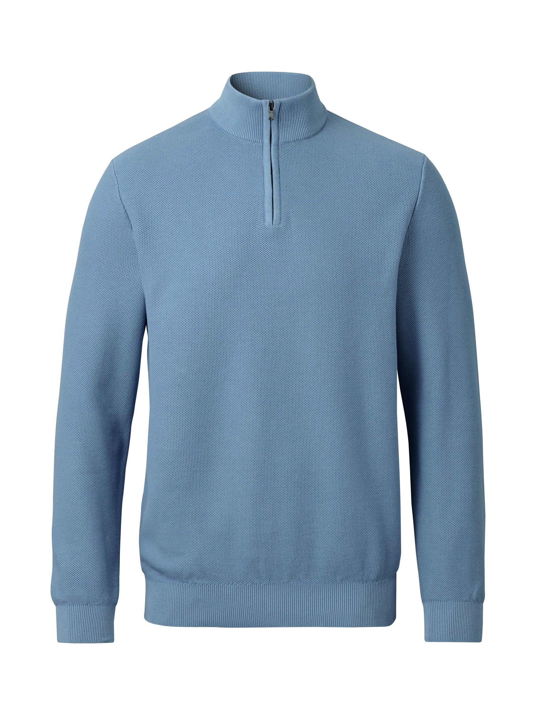 Product image 4 of 5, which shows Charles Tyrwhitt Cotton Honeycomb Knit Zip-Neck Jumper, Ocean Blue, S