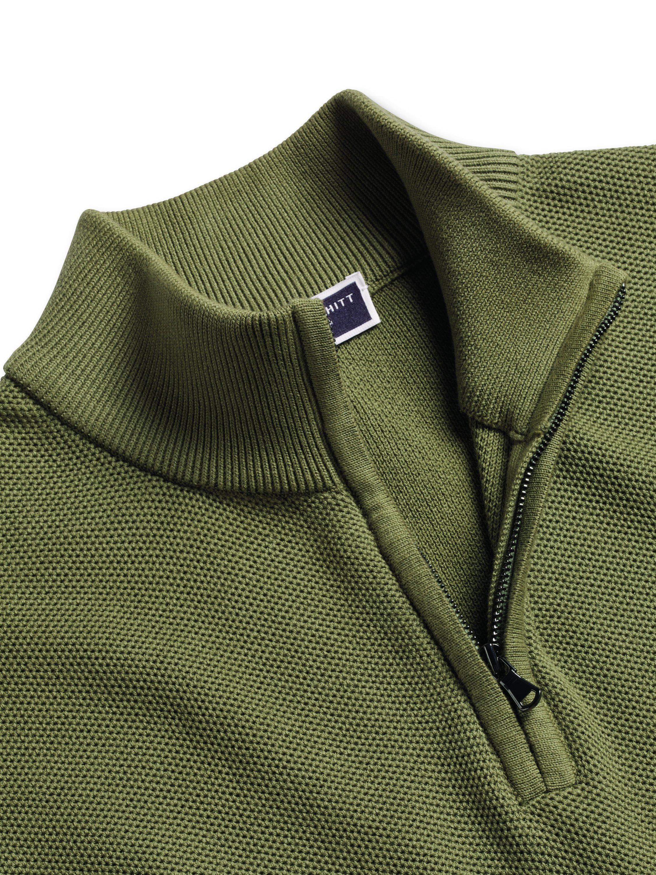 Product image 3 of 5, which shows Charles Tyrwhitt Cotton Honeycomb Knit Zip-Neck Jumper, Moss Green, S
