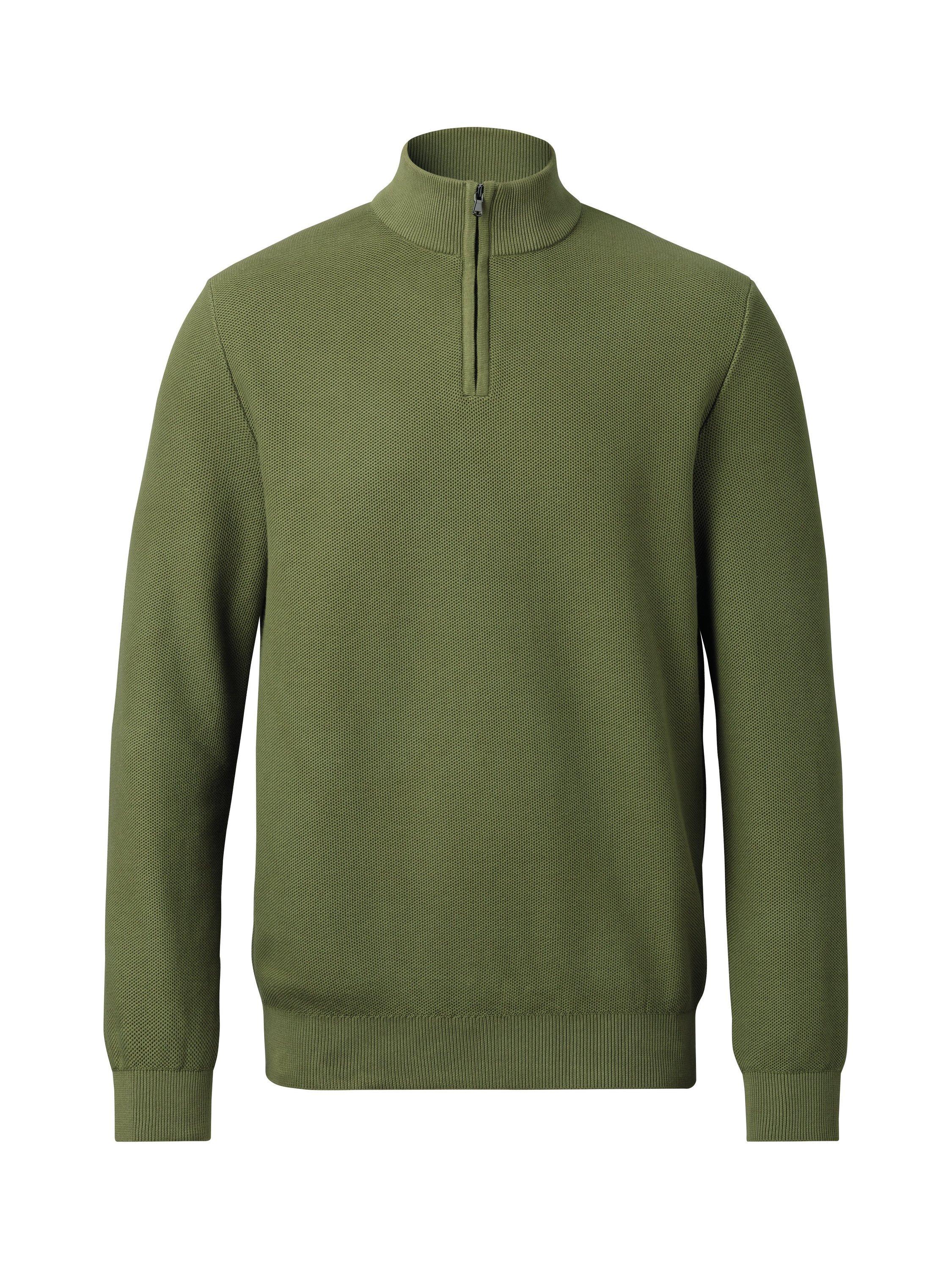 Product image 4 of 5, which shows Charles Tyrwhitt Cotton Honeycomb Knit Zip-Neck Jumper, Moss Green, S