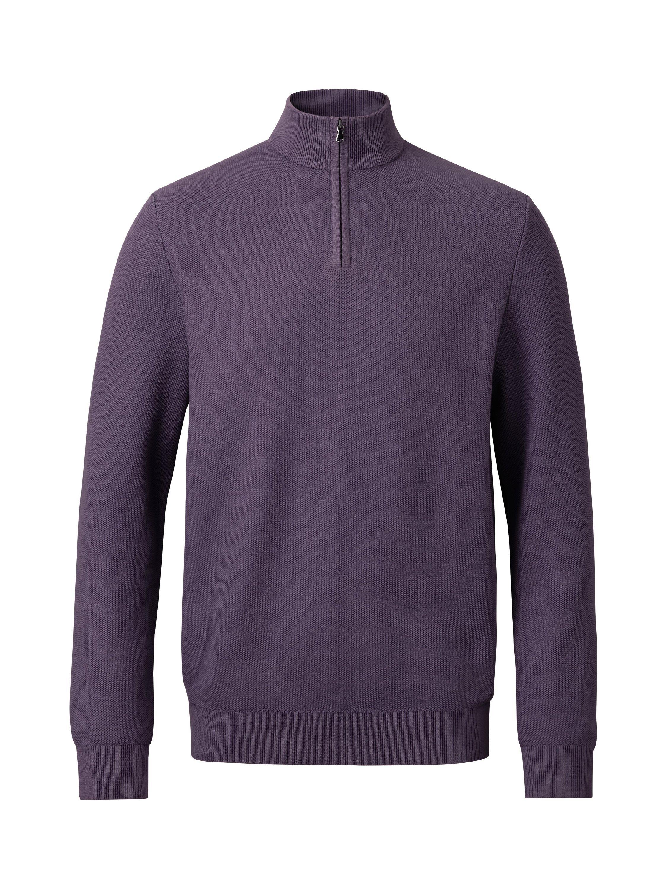 Product image 4 of 5, which shows Charles Tyrwhitt Cotton Honeycomb Knit Zip-Neck Jumper, Purple, S