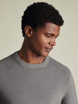 Charles Tyrwhitt Rib Textured Cotton Jumper - view 2, Grey
