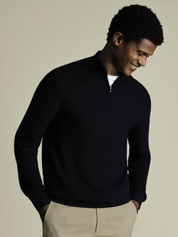 Charles Tyrwhitt Cotton Half-Zip Honeycomb Knit Jumper, Navy, Navy