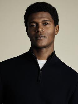 Charles Tyrwhitt Cotton Half-Zip Honeycomb Knit Jumper, Navy - view 2, Navy