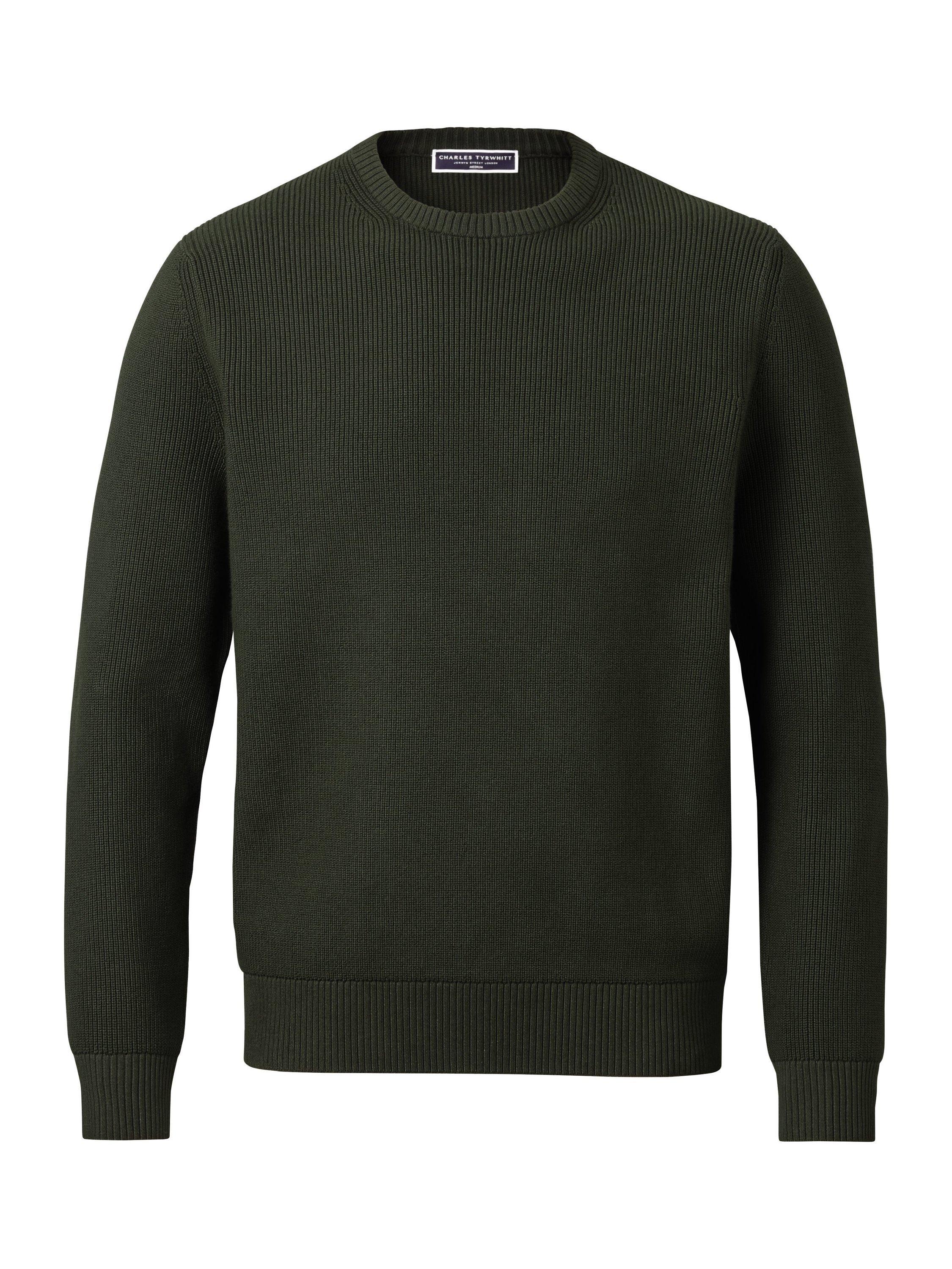 Product image 3 of 5, which shows Charles Tyrwhitt Cotton Rib Crew Neck Jumper, Olive Green, S
