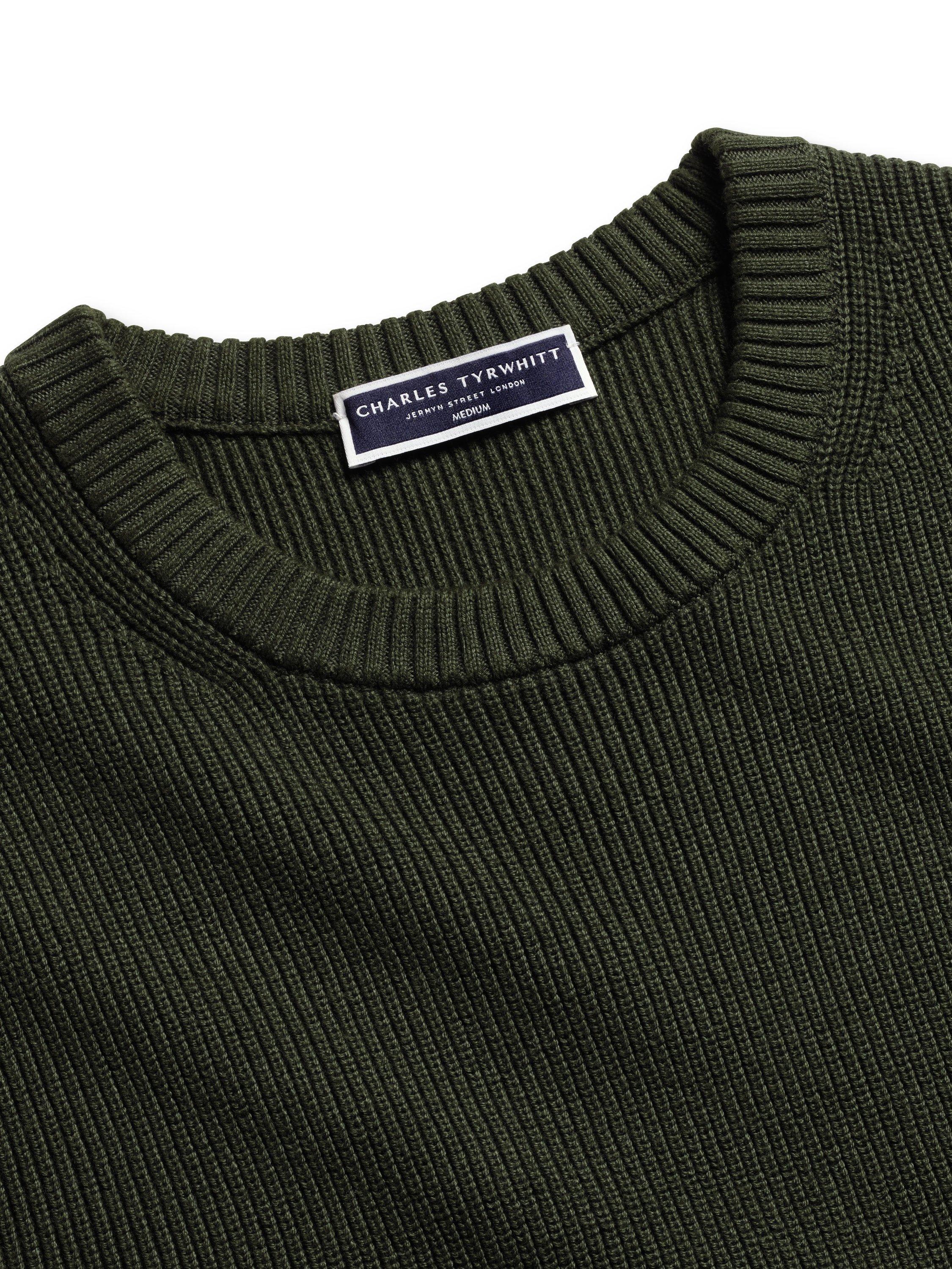 Product image 4 of 5, which shows Charles Tyrwhitt Cotton Rib Crew Neck Jumper, Olive Green, S