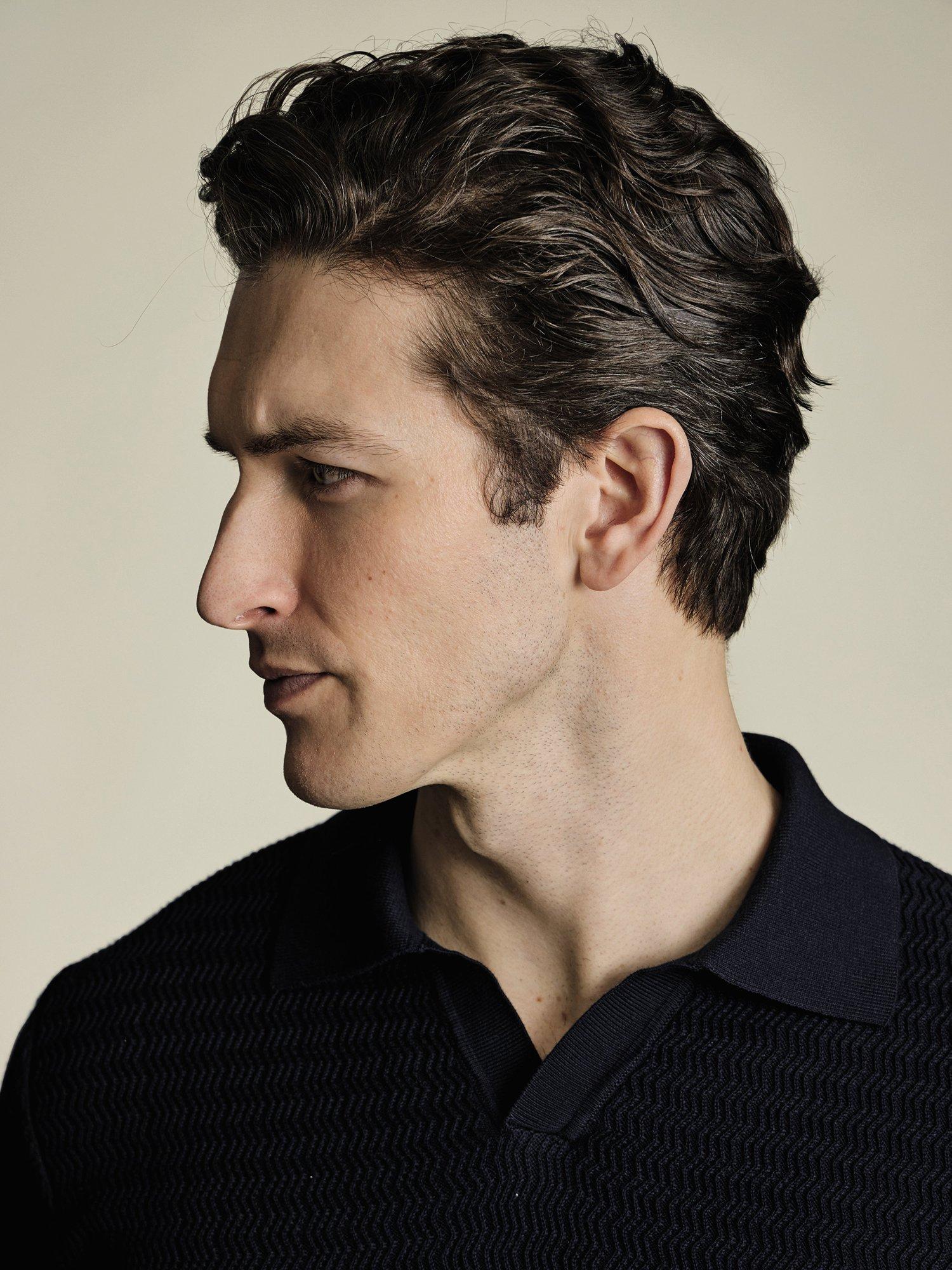 Product image 2 of 5, which shows Charles Tyrwhitt Textured Cotton Polo Shirt, Navy, S