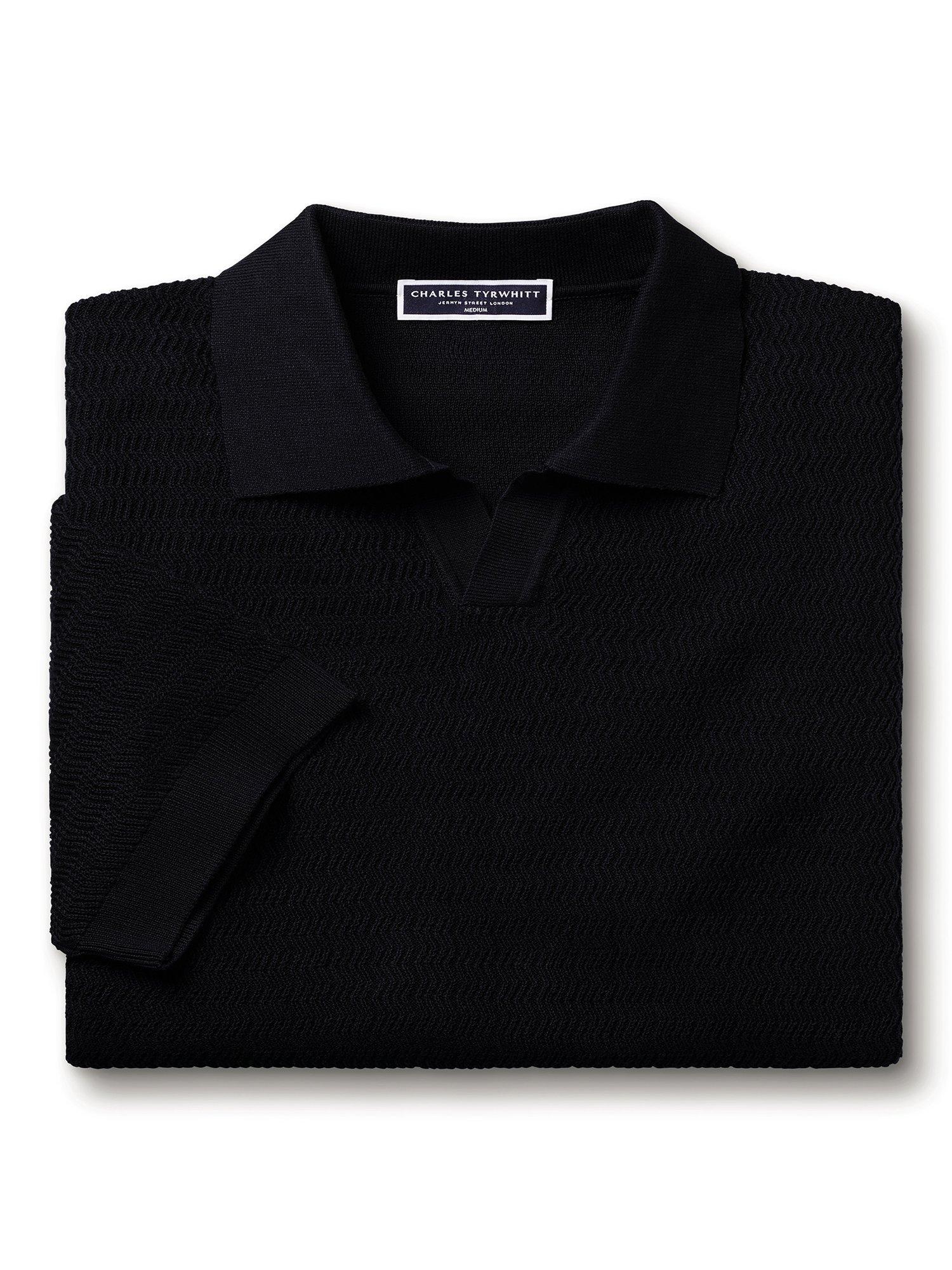 Product image 5 of 5, which shows Charles Tyrwhitt Textured Cotton Polo Shirt, Navy, S