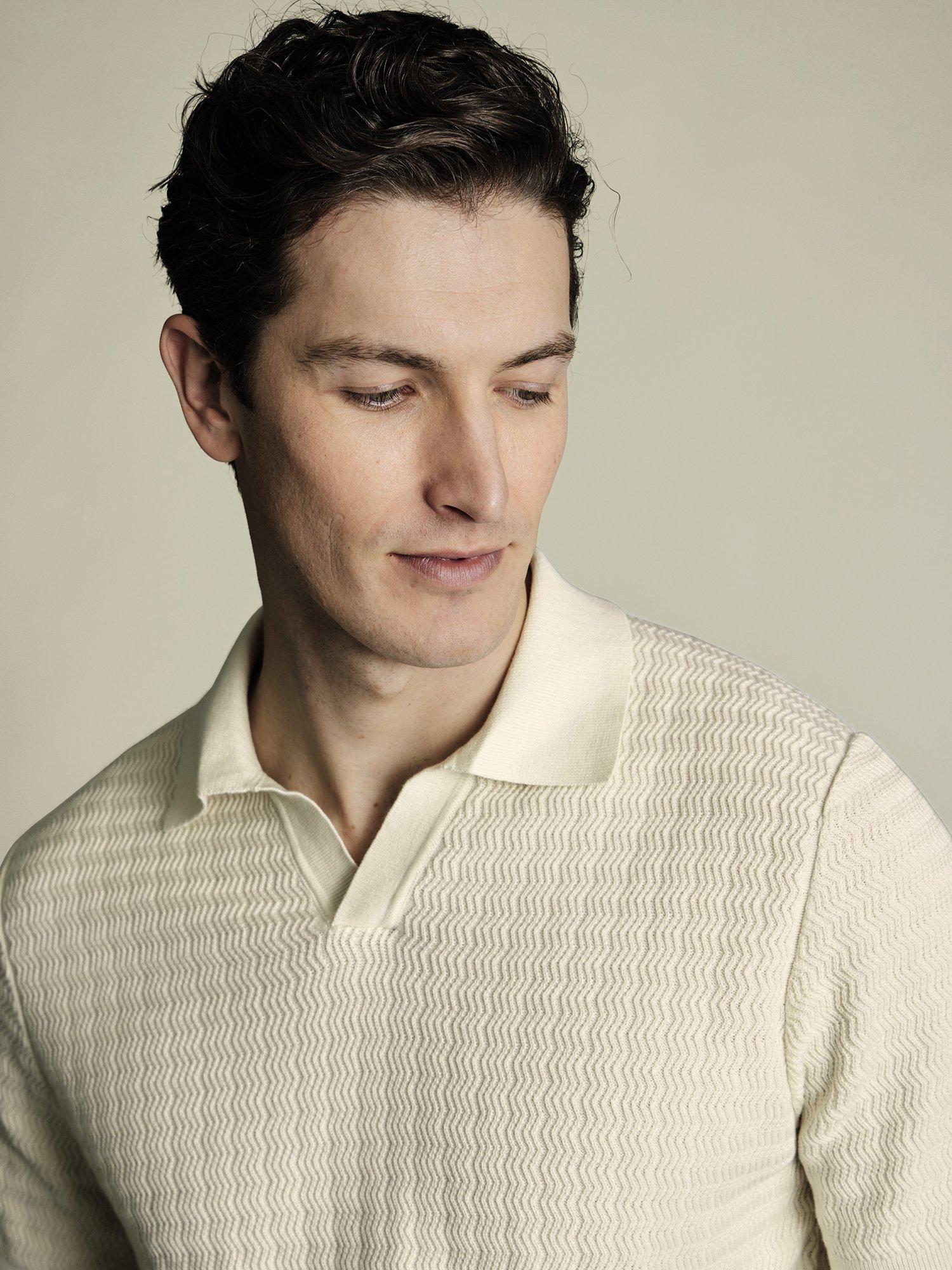Product image 2 of 5, which shows Charles Tyrwhitt Textured Cotton Polo Shirt, Cream, S