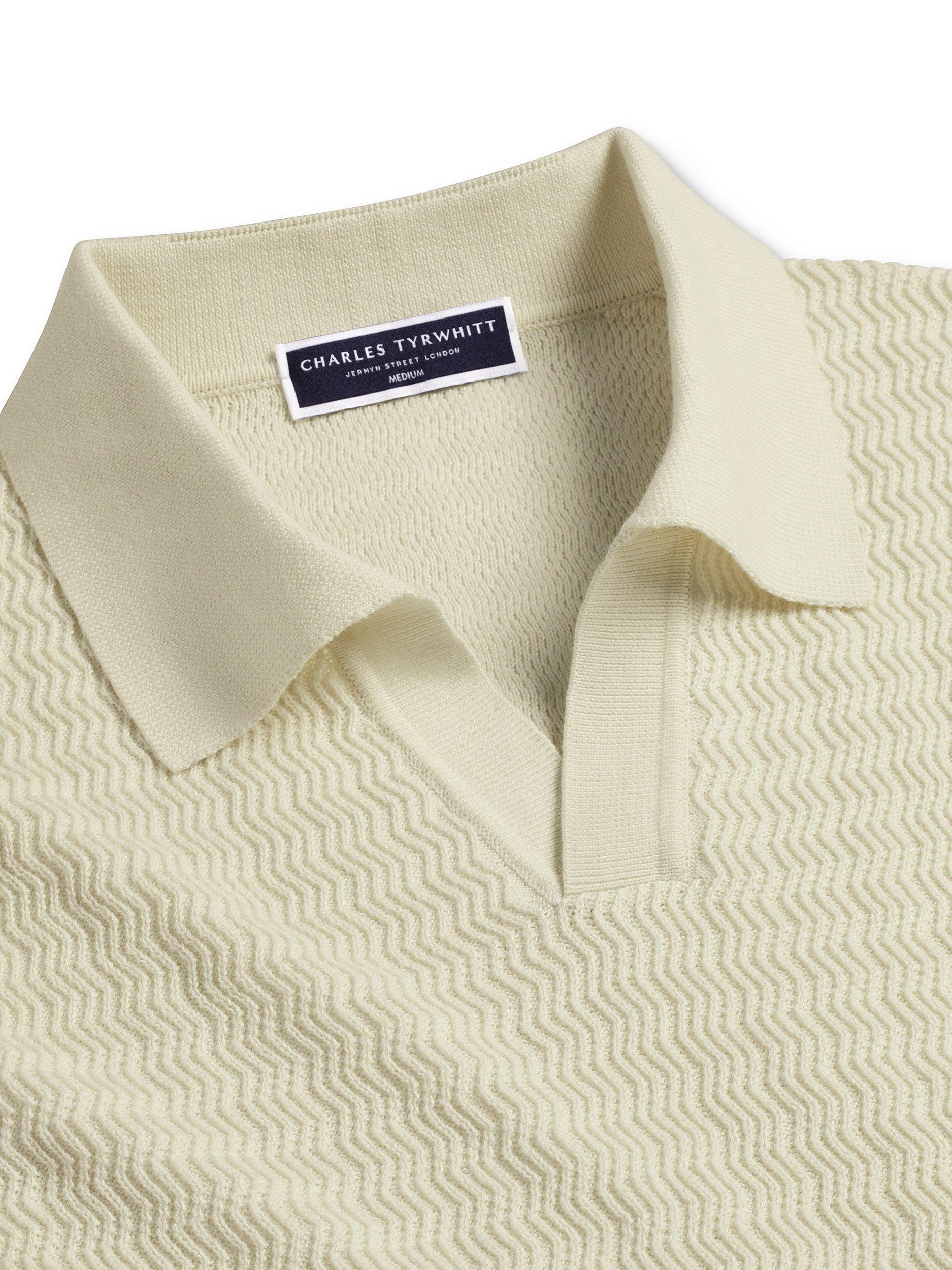 Product image 4 of 5, which shows Charles Tyrwhitt Textured Cotton Polo Shirt, Cream, S