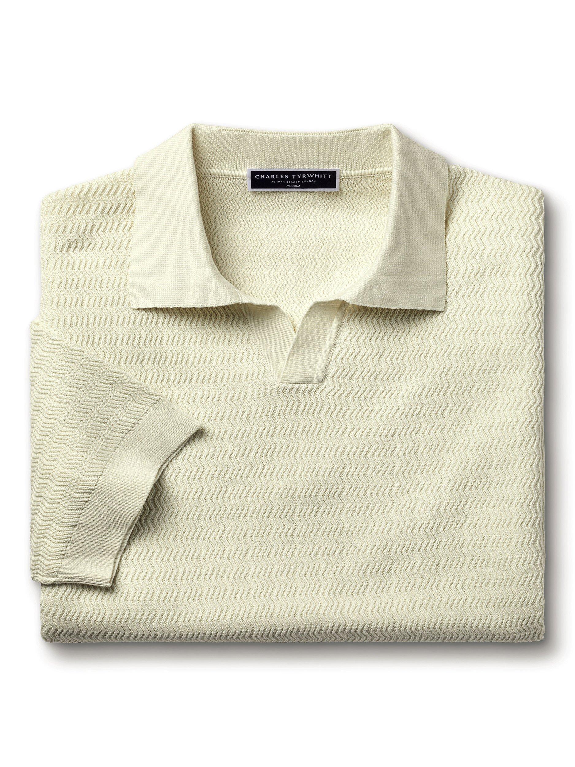 Product image 5 of 5, which shows Charles Tyrwhitt Textured Cotton Polo Shirt, Cream, S
