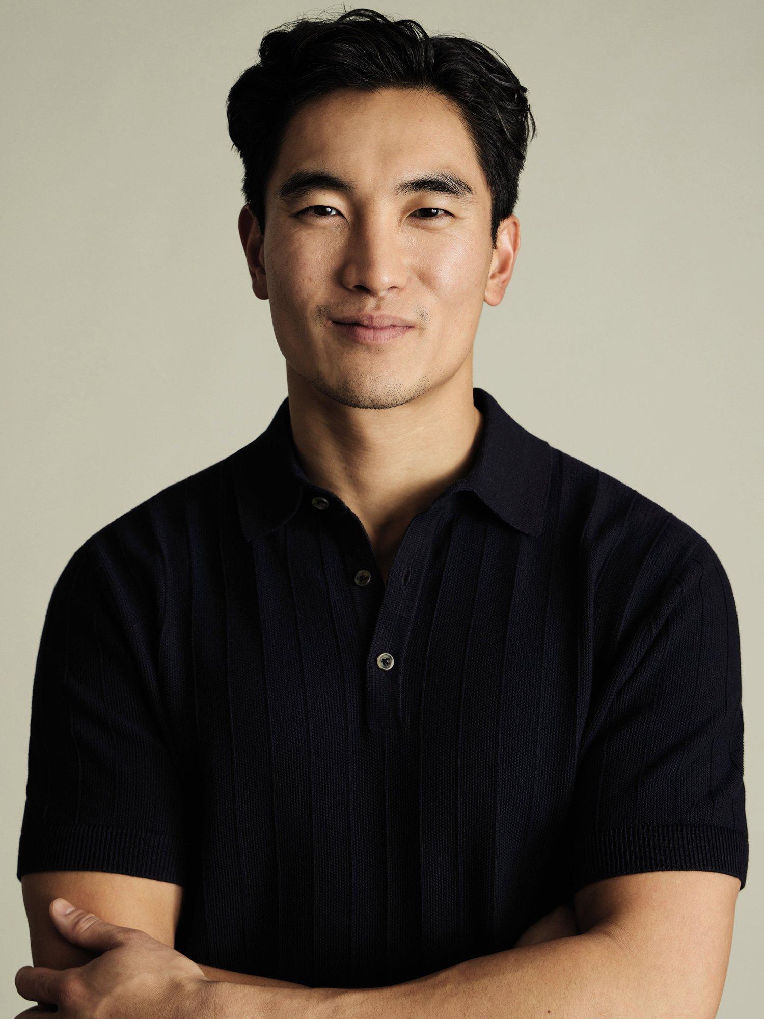 Product image 2 of 5, which shows Charles Tyrwhitt Stripe Cotton Polo Shirt, Navy, S