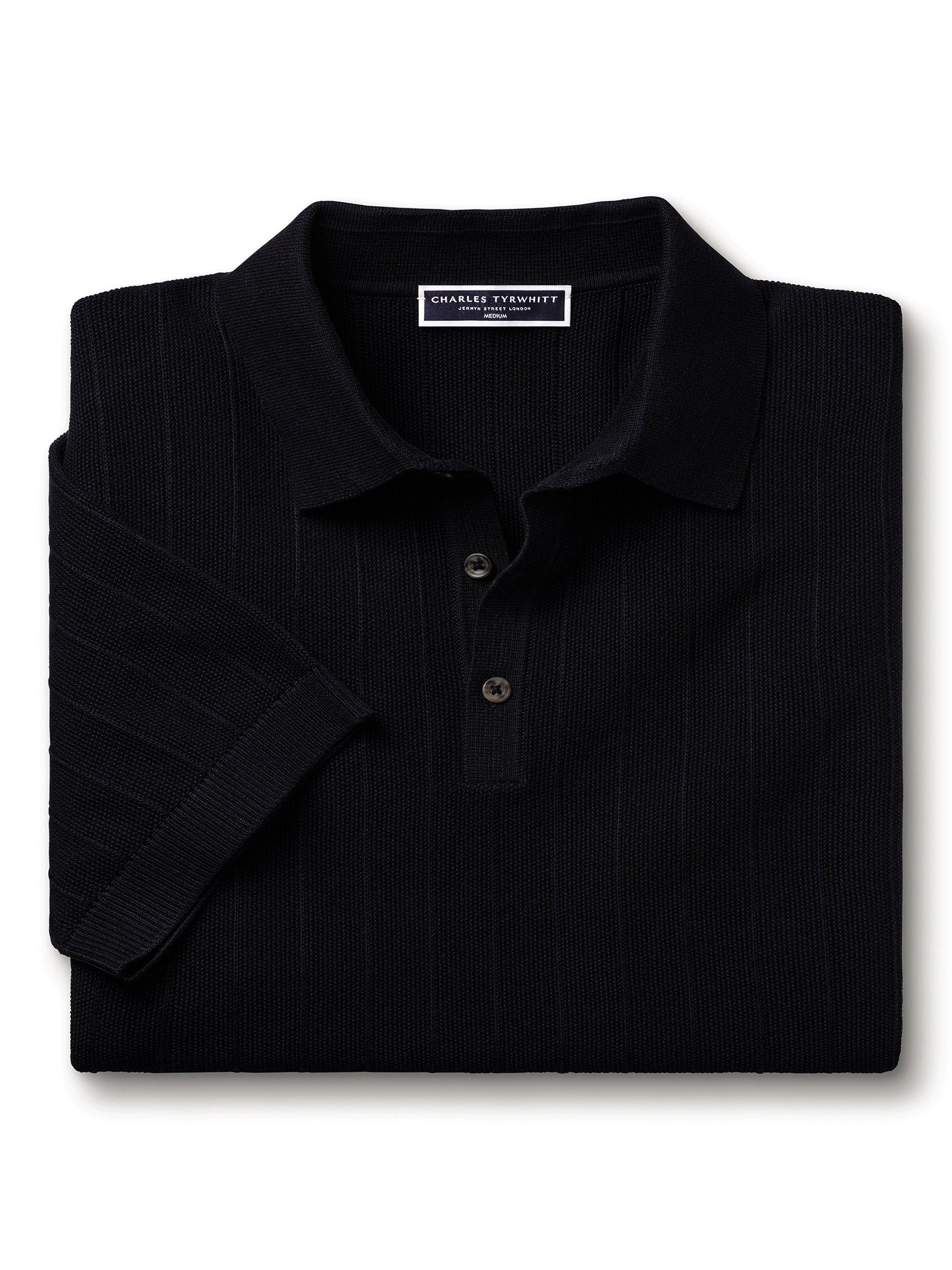 Product image 5 of 5, which shows Charles Tyrwhitt Stripe Cotton Polo Shirt, Navy, S