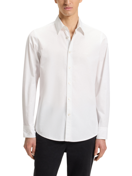 BOSS Garment-Dyed Poplin Cotton Regular Fit Embroidered Logo Shirt, White, White