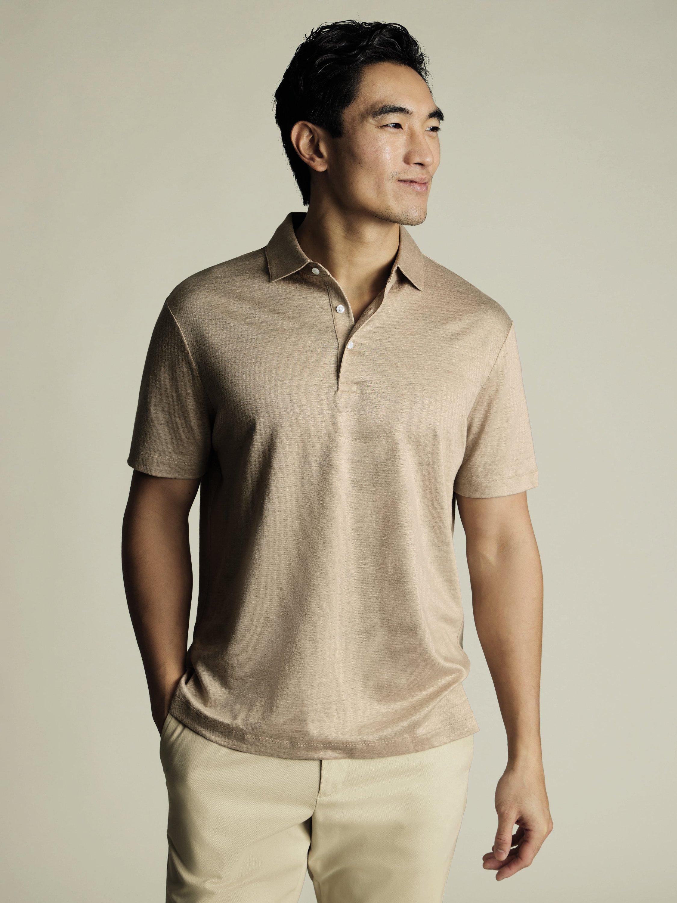 Charles Tyrwhitt Linen Regular Fit Short Sleeve Polo Shirt, Oatmeal