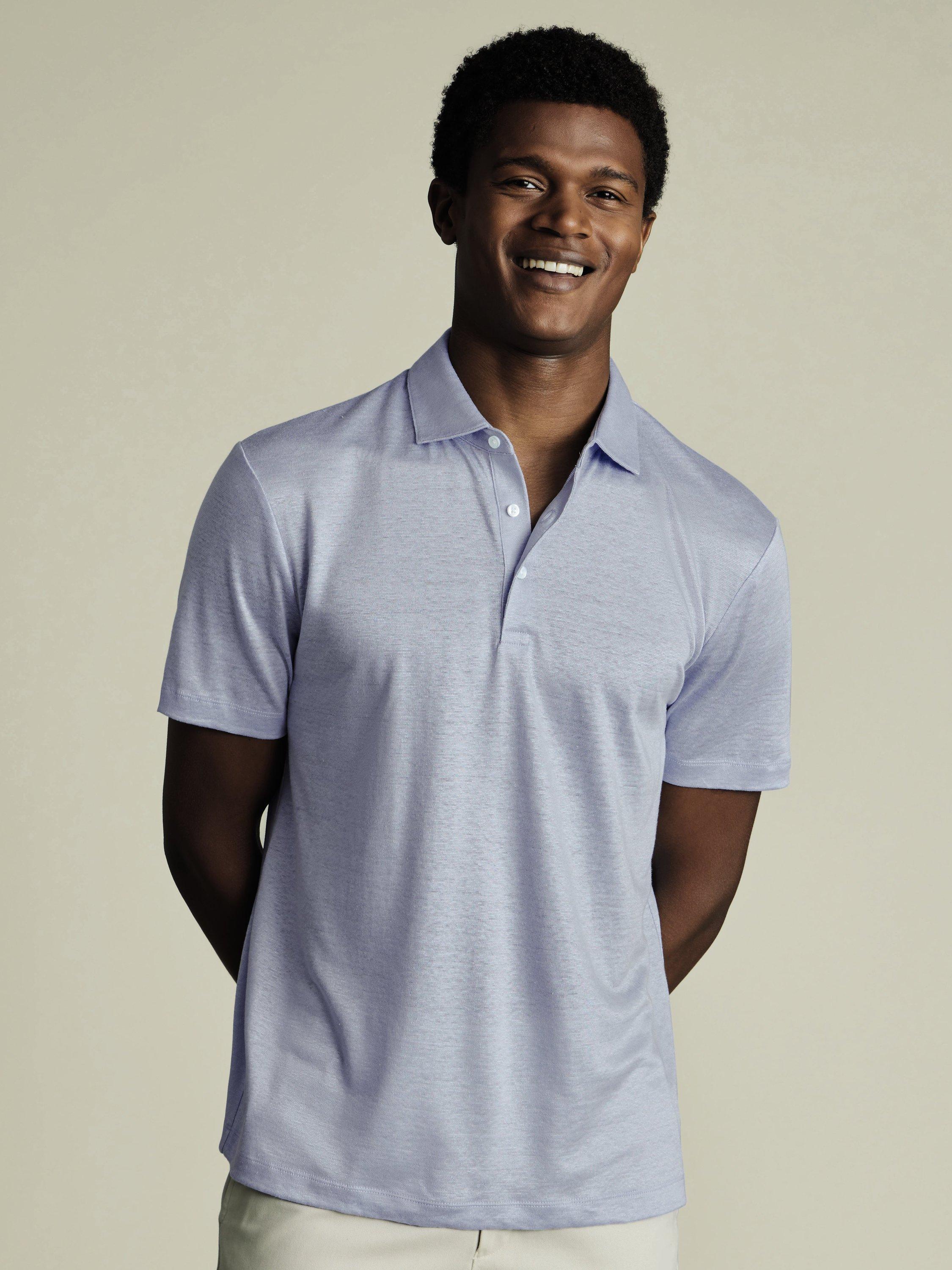 Charles Tyrwhitt Linen Regular Fit Short Sleeve Polo Shirt, Sky Blue
