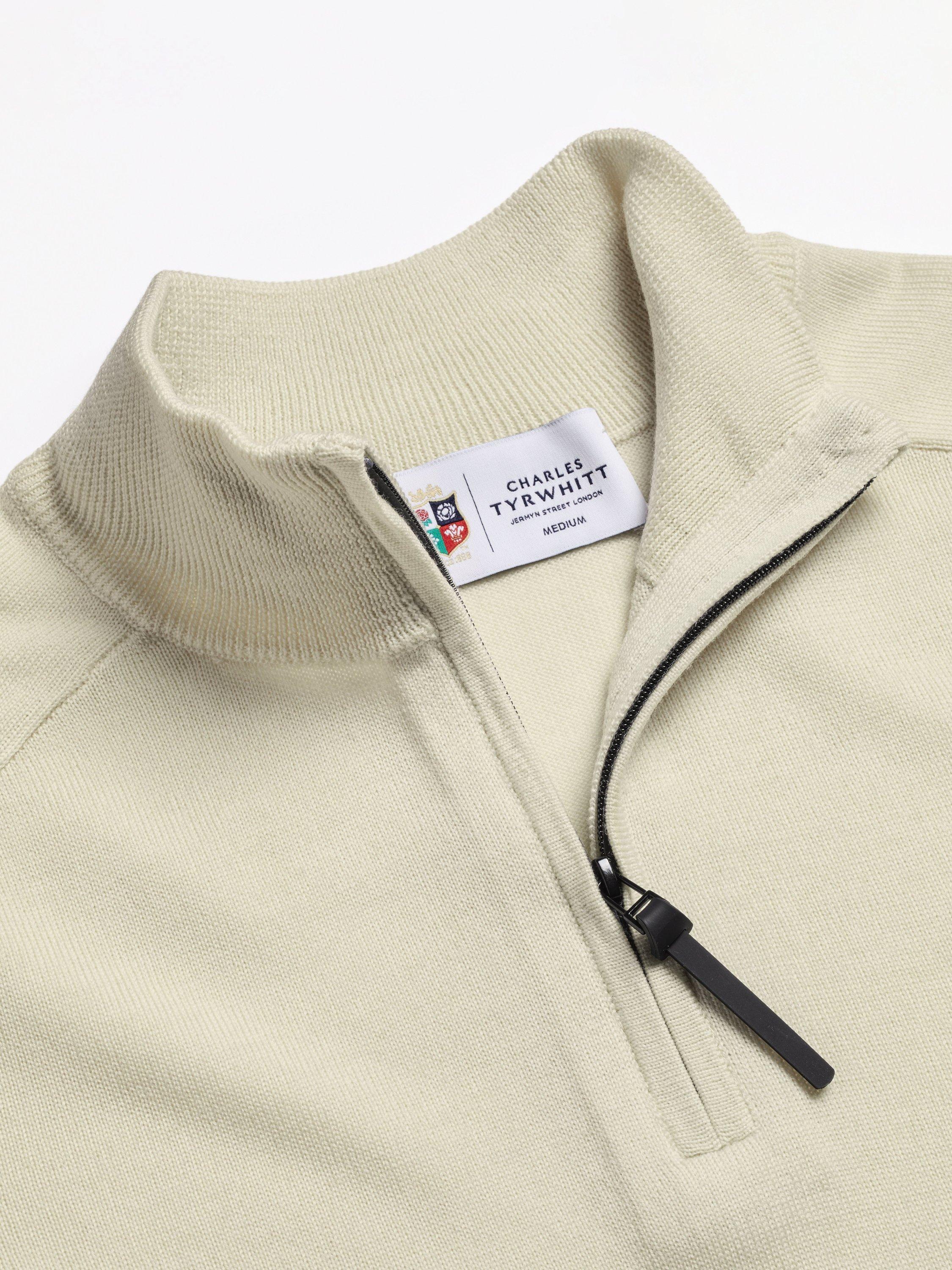 Product image 3 of 5, which shows Charles Tyrwhitt The Lions Merino Wool Half-Zip Fleece Top, Ivory, S