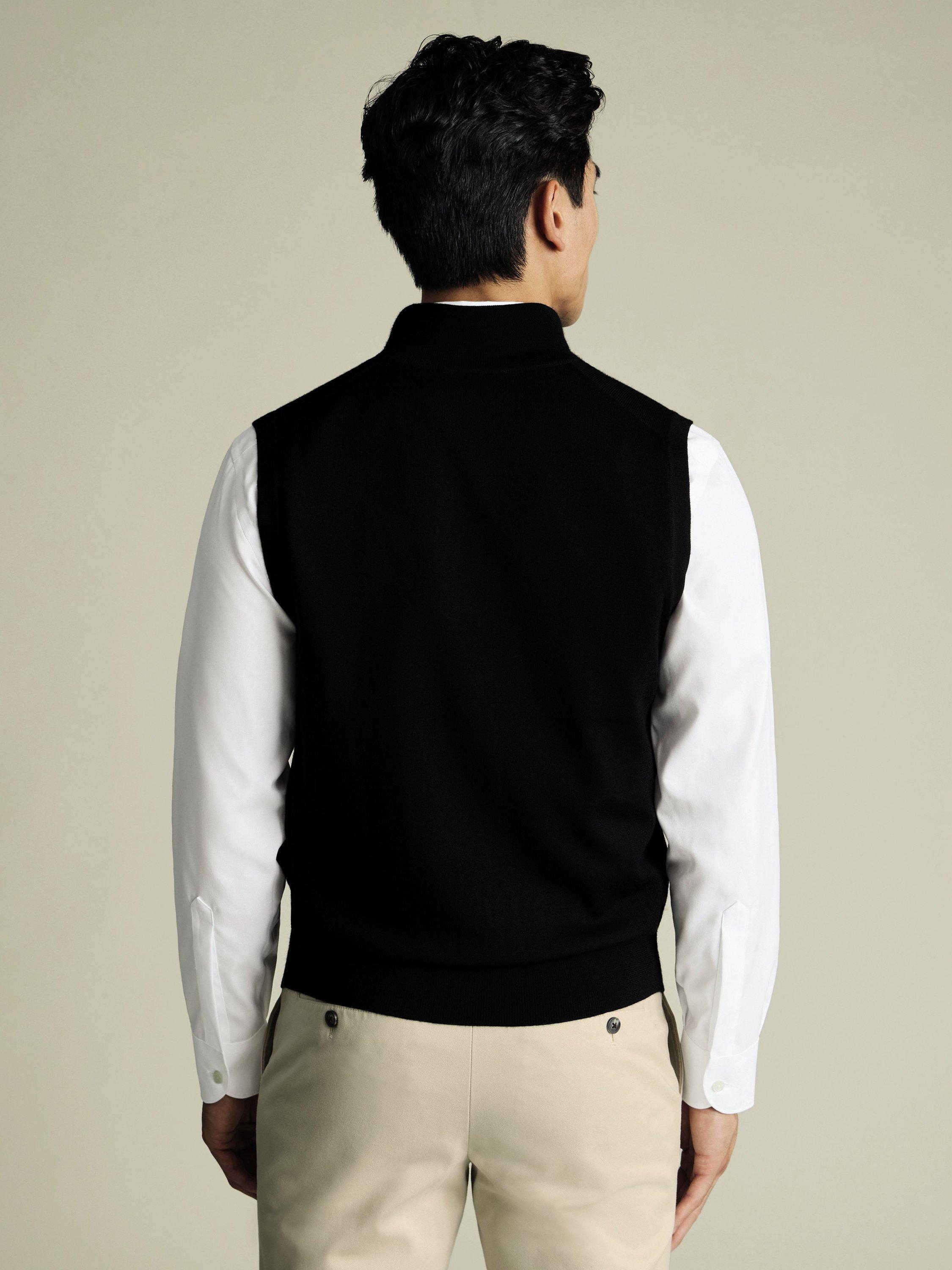 Product image 3 of 6, which shows Charles Tyrwhitt Merino Wool Knit Gilet, Black, S