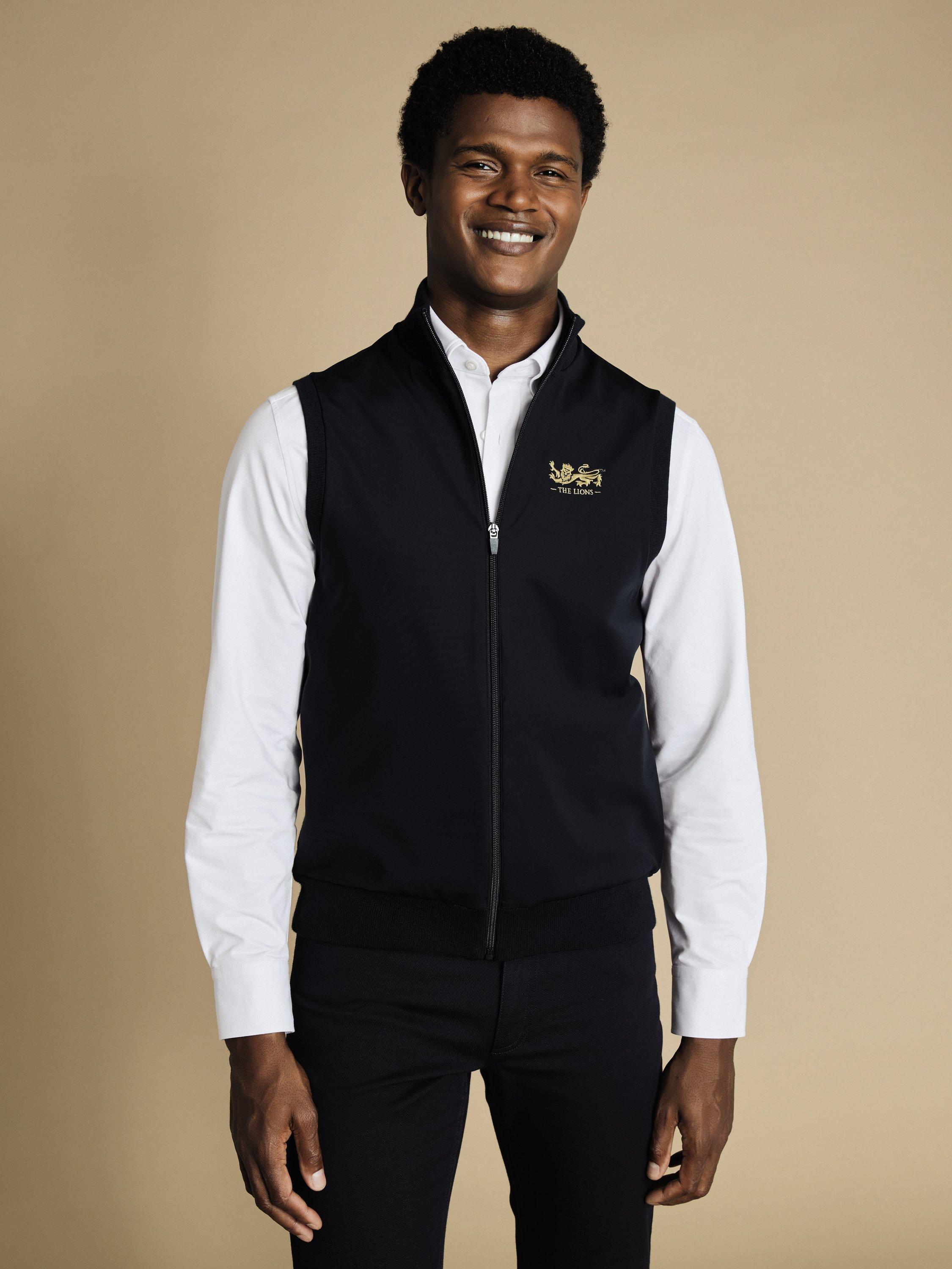 Product image 1 of 6, which shows Charles Tyrwhitt Lions Fleece Gilet, Navy, S