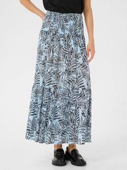 KAFFE Smock Leaf Print Maxi Skirt, Blue/Multi, Blue/Multi