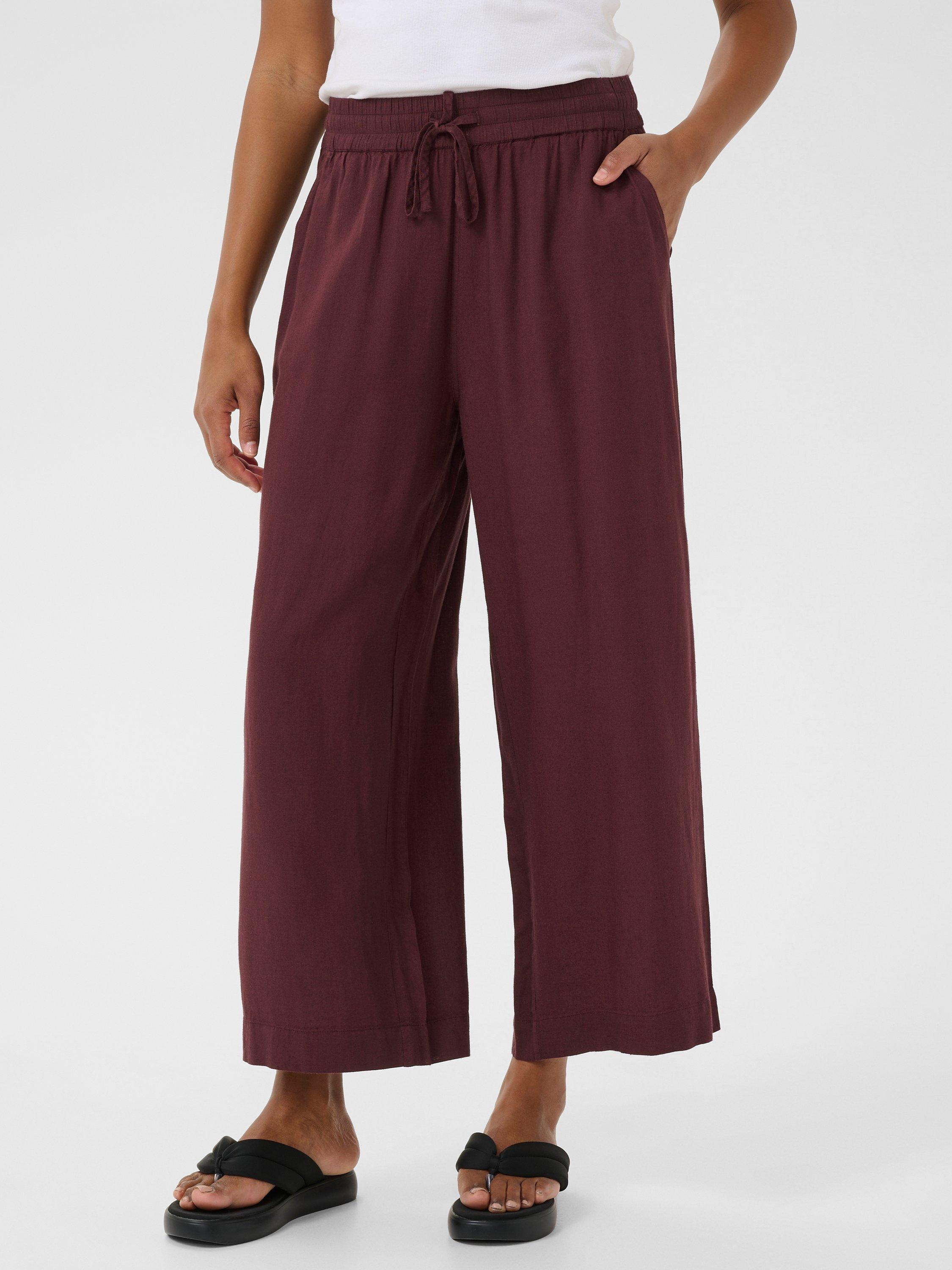 Product image 1 of 6, which shows KAFFE Milia Cropped Wide Leg Trousers, Mid Red, 8