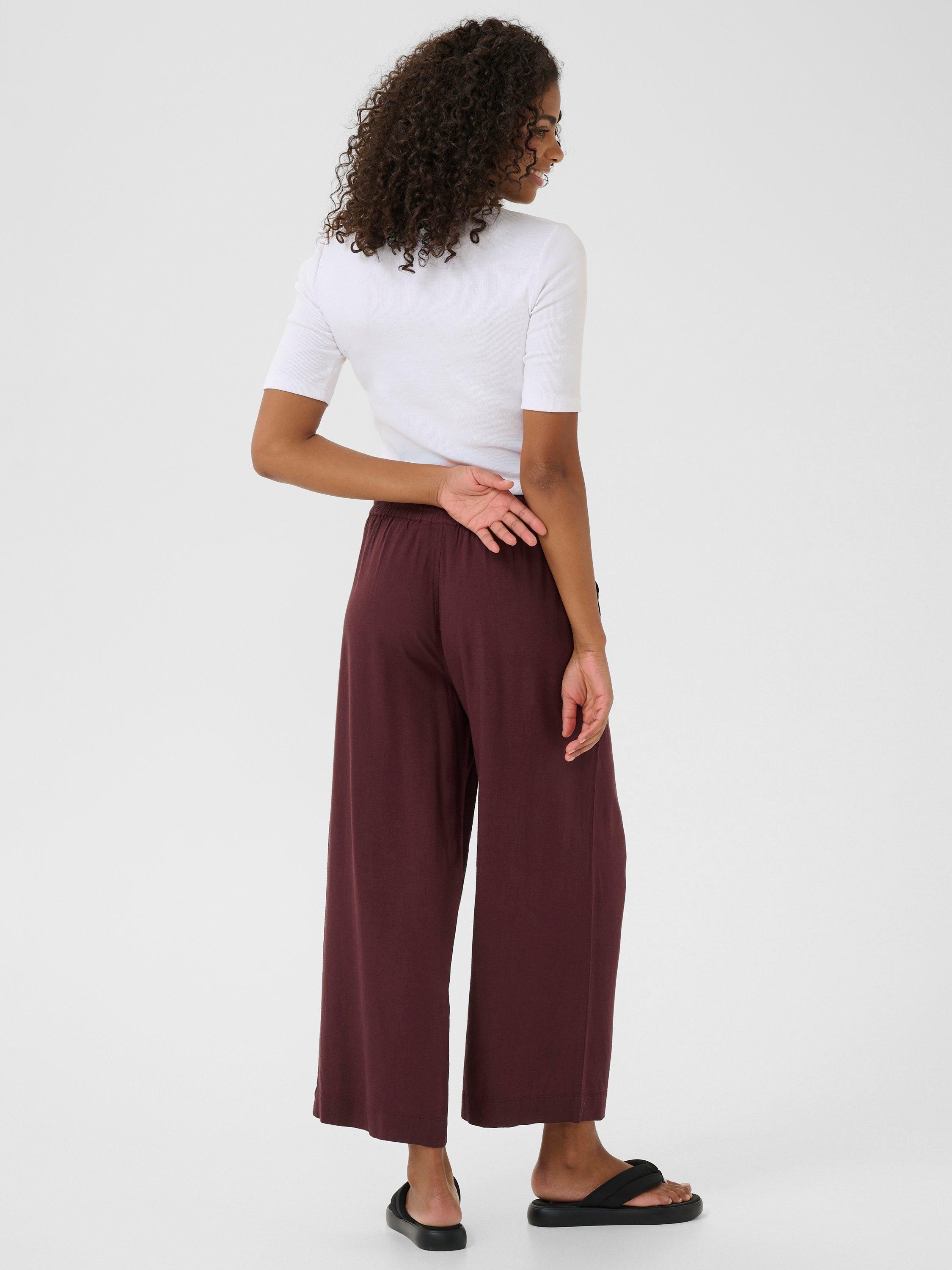 Product image 2 of 6, which shows KAFFE Milia Cropped Wide Leg Trousers, Mid Red, 8
