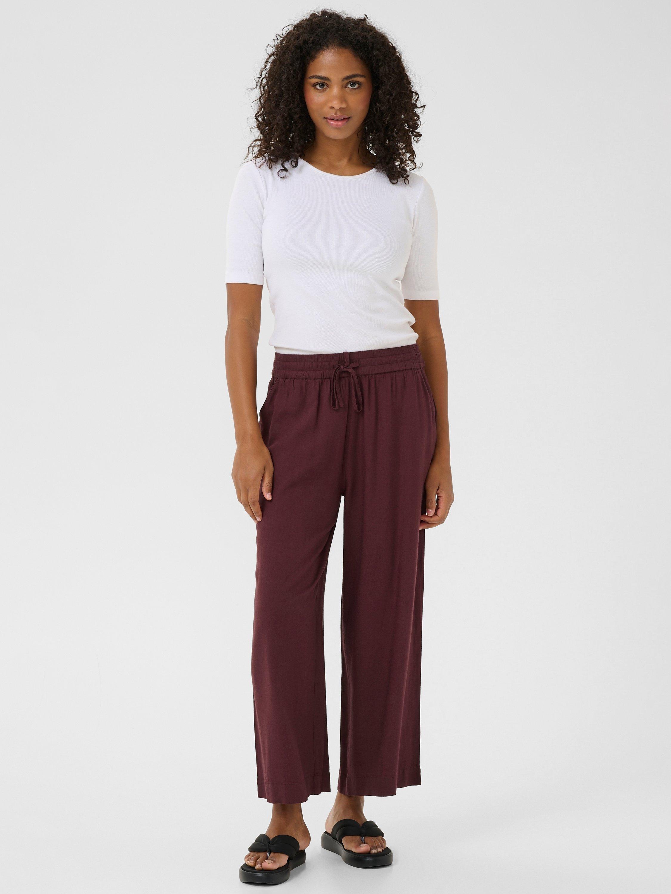 Product image 3 of 6, which shows KAFFE Milia Cropped Wide Leg Trousers, Mid Red, 8