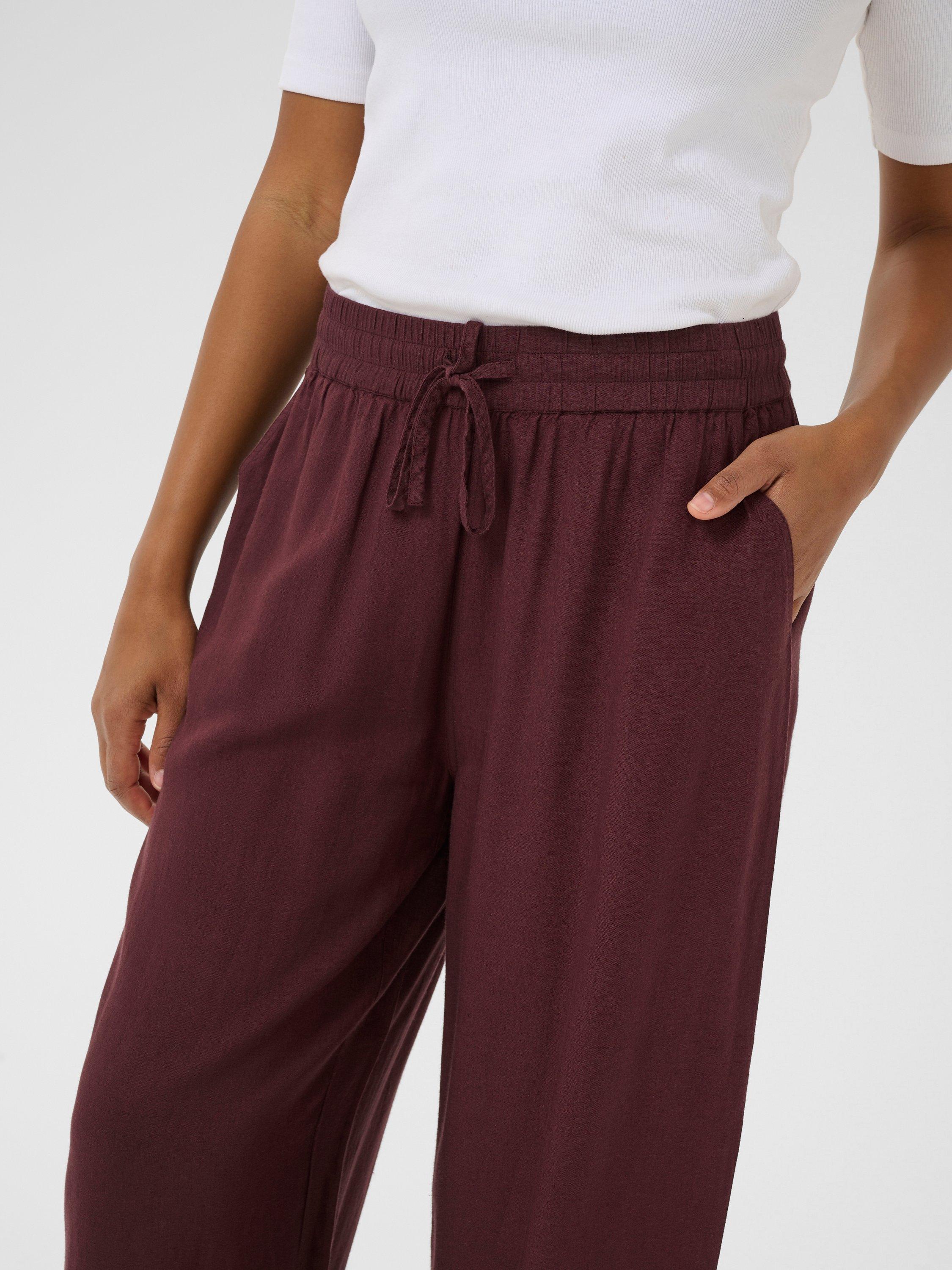 Product image 4 of 6, which shows KAFFE Milia Cropped Wide Leg Trousers, Mid Red, 8
