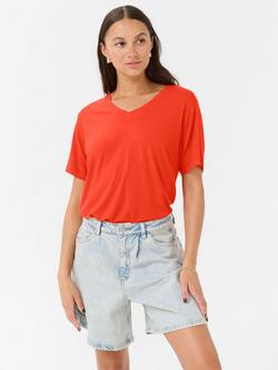 KAFFE KAfrida V-Neck Short Sleeved T-Shirt, Mid Red, Mid Red