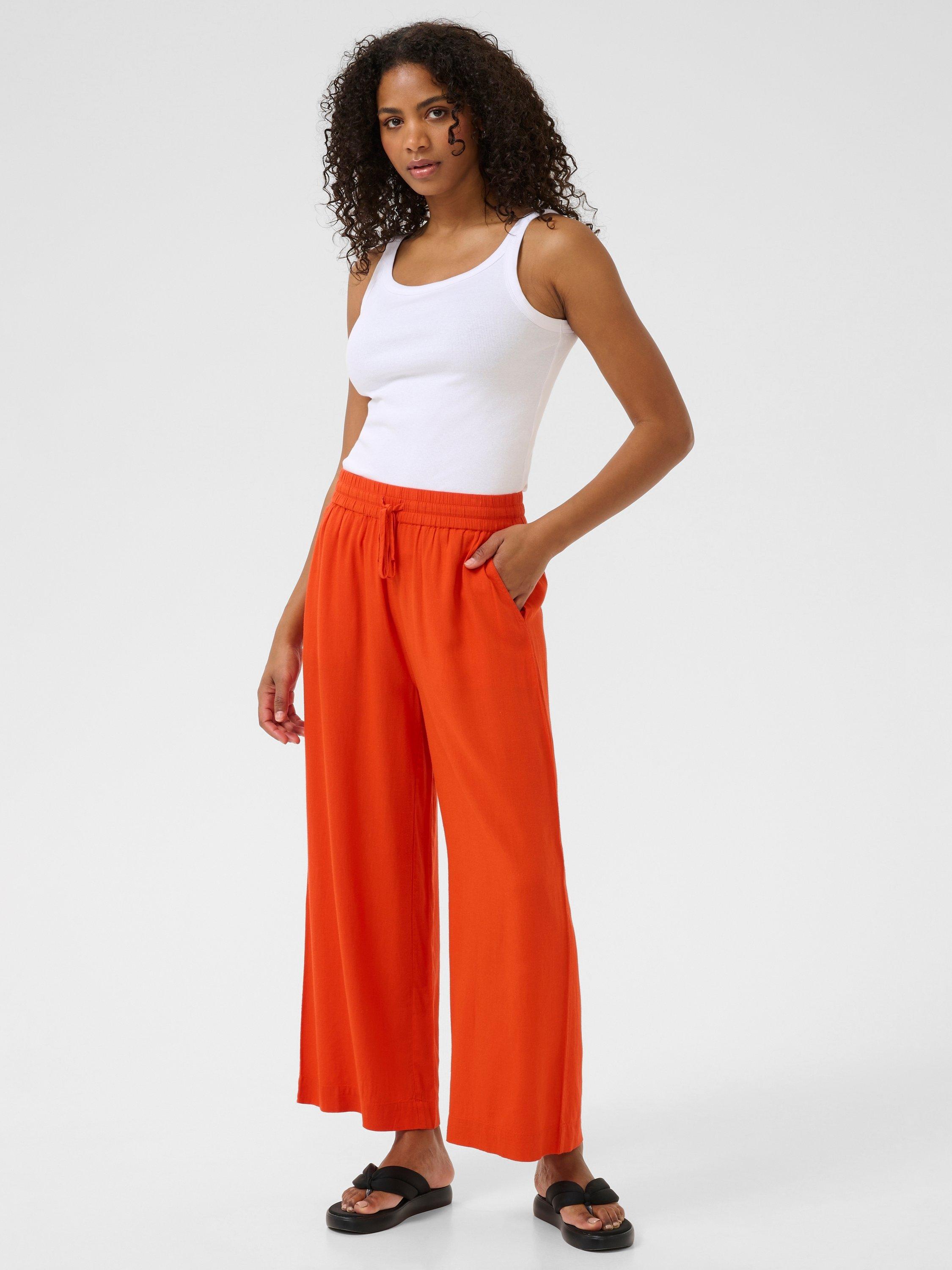 Product image 2 of 5, which shows KAFFE Milia Cropped Wide Leg Trousers, Mid Red, 8