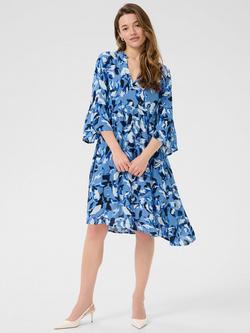 KAFFE Edita Amber Blurry Leaf Print Dress, Blue/Multi, Blue/Multi