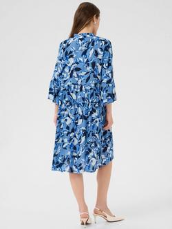 KAFFE Edita Amber Blurry Leaf Print Dress, Blue/Multi - view 2, Blue/Multi