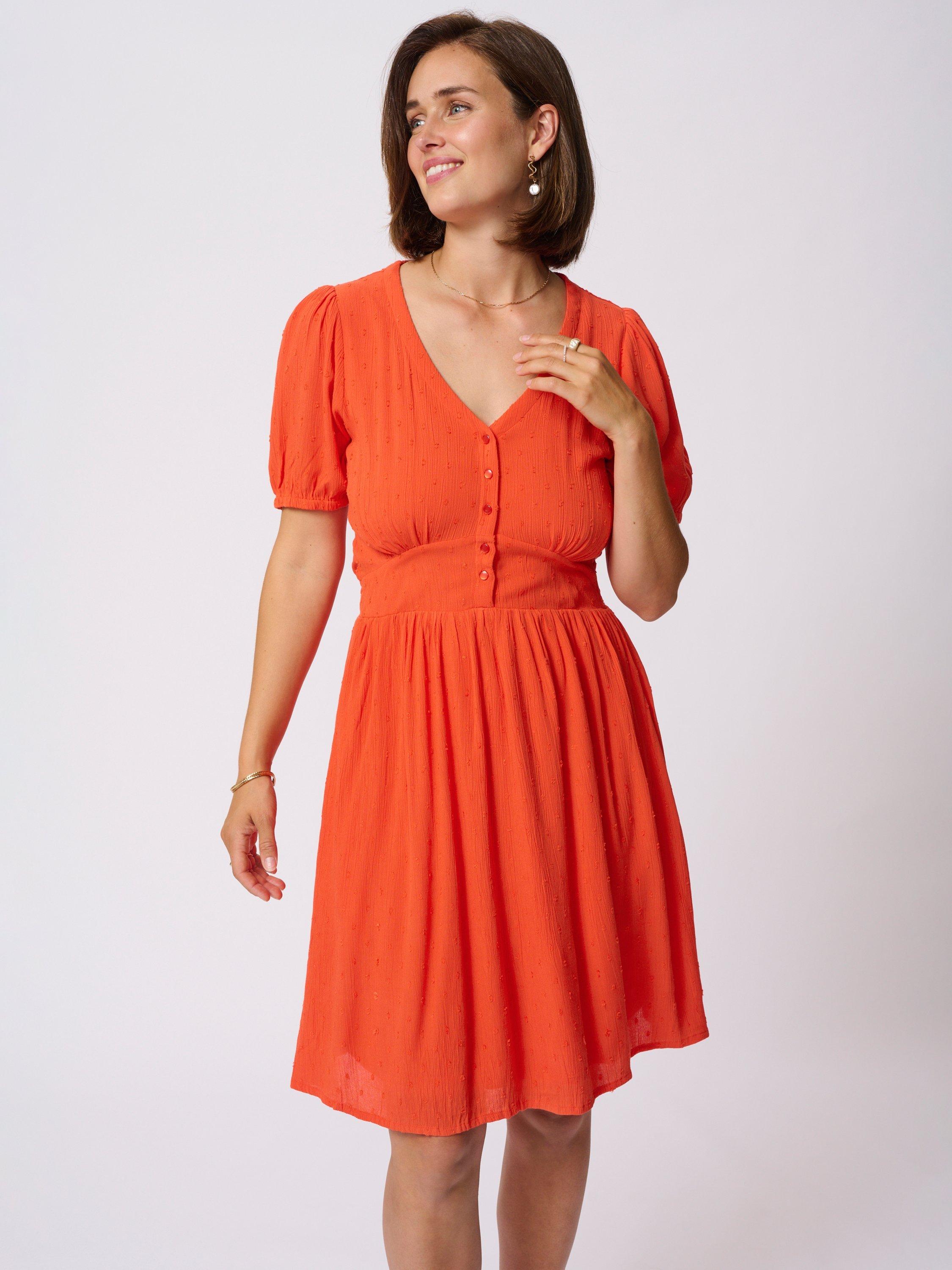 Product image 3 of 6, which shows KAFFE Ronna V-Neck Dress, Mid Red, 8