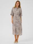 KAFFE KAdebra Leopard Print Midi Shirt Dress, Beige/Multi