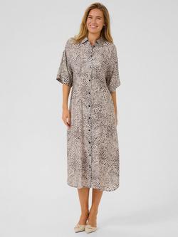 KAFFE KAdebra Leopard Print Midi Shirt Dress, Beige/Multi, Beige/Multi