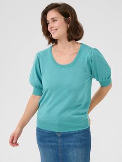 KAFFE Regina Short Sleeve Knit Jumper, Teal, Teal