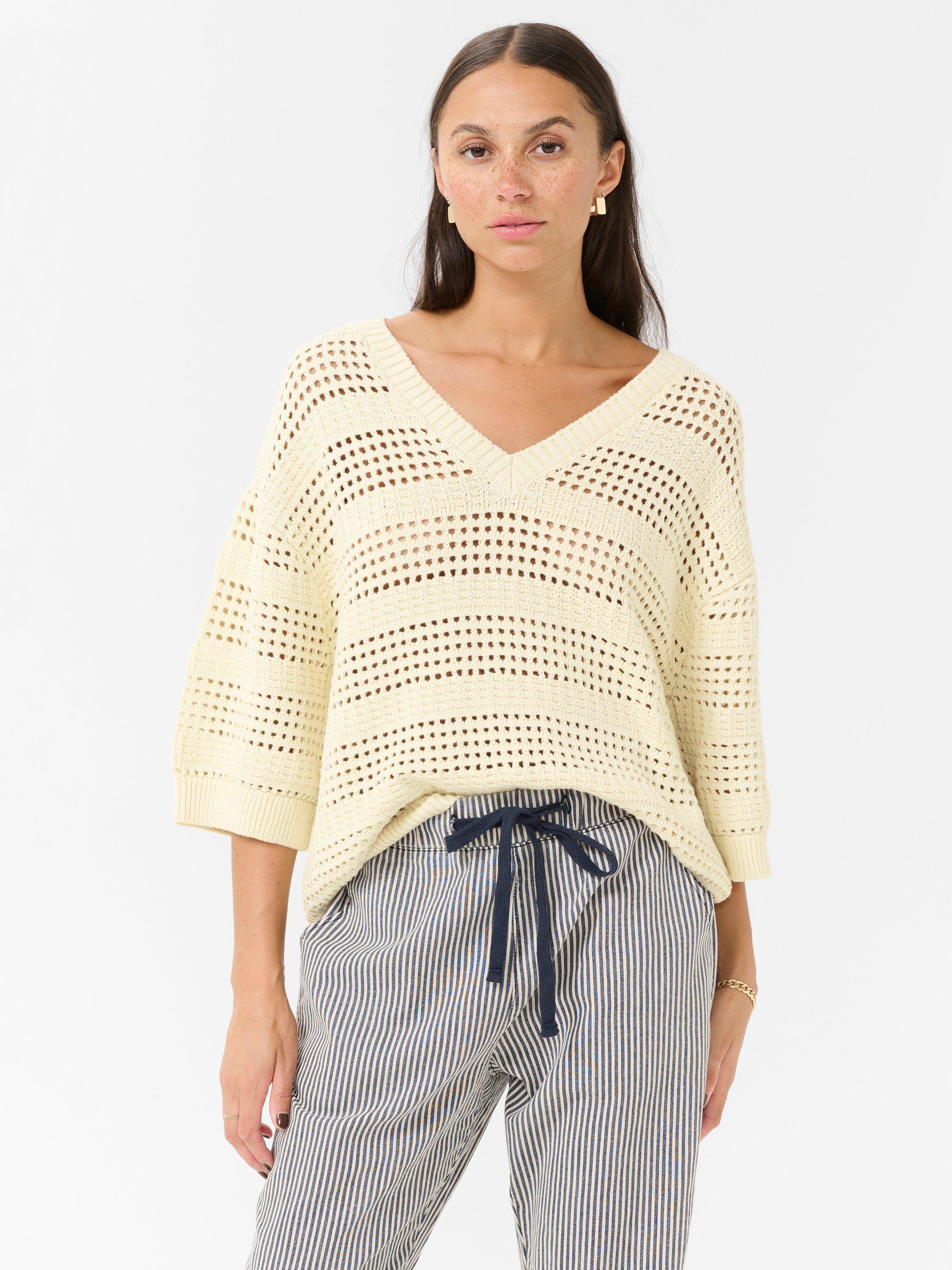 Product image 1 of 6, which shows KAFFE Teresa Open Knit Jumper, Natural Cream, S