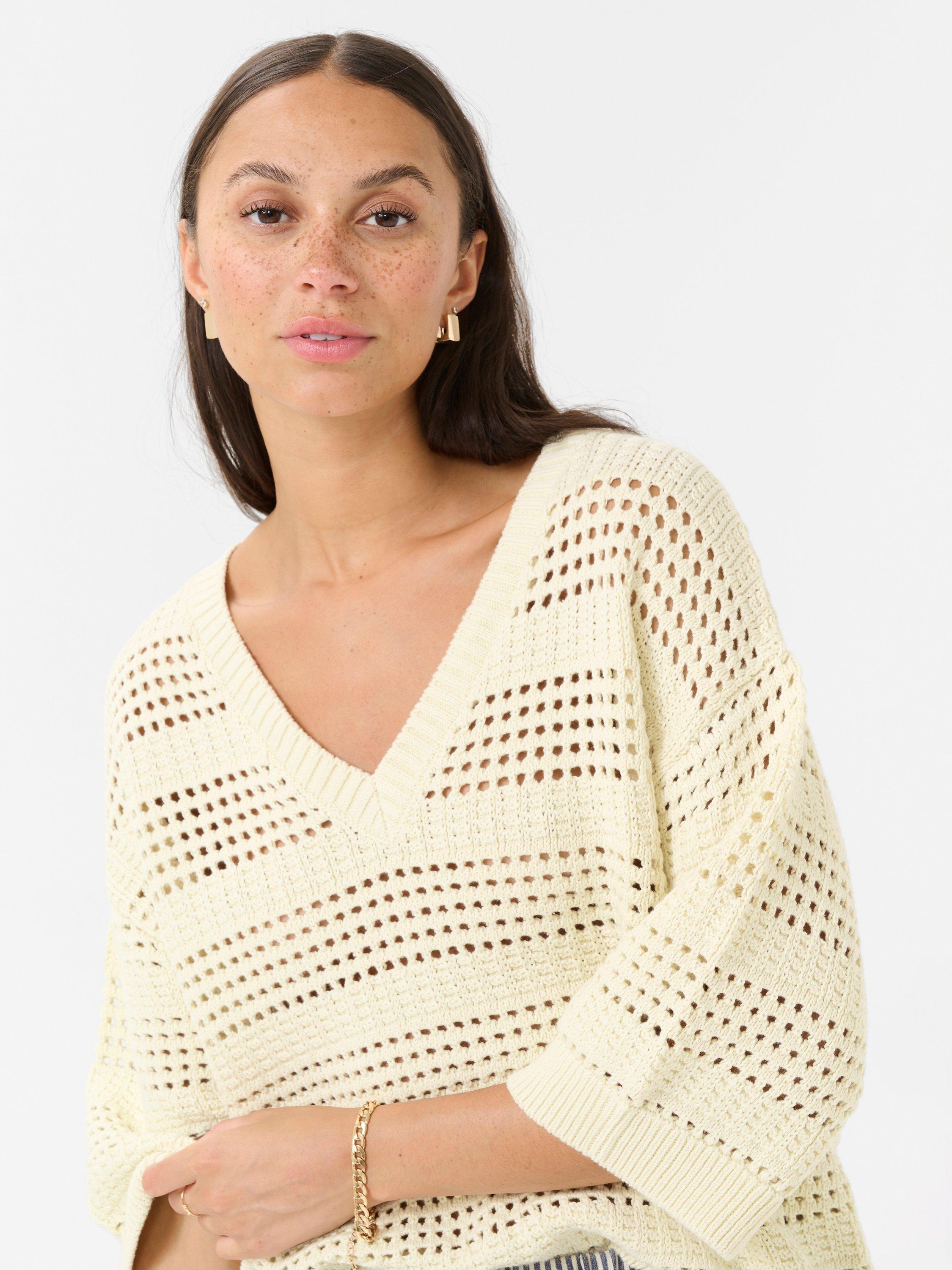 Product image 4 of 6, which shows KAFFE Teresa Open Knit Jumper, Natural Cream, S