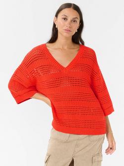 KAFFE Teresa Open Knit Jumper, Mid Red, Mid Red
