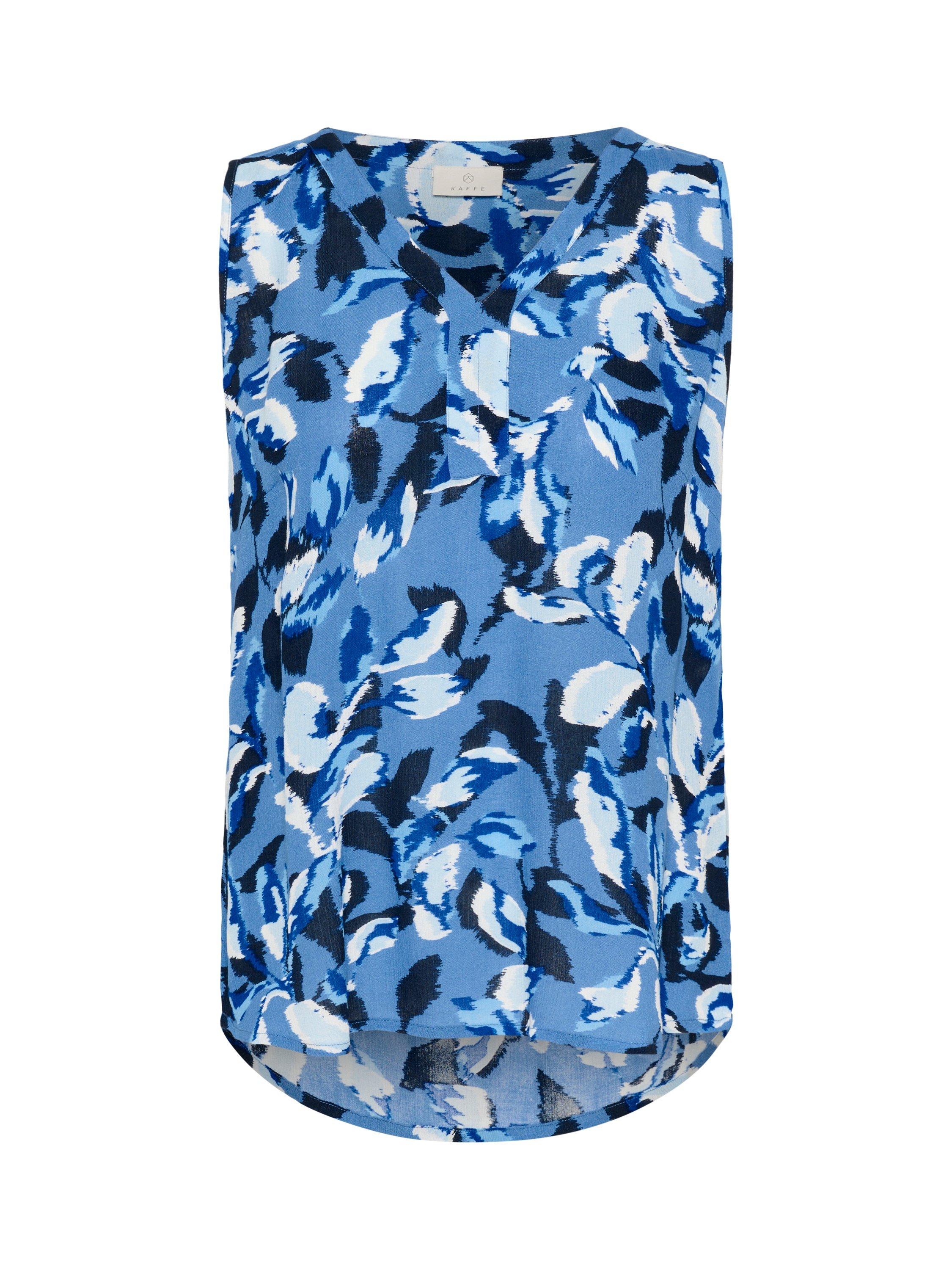 Product image 5 of 6, which shows KAFFE Amber Leaves Sleeveless Top, Blue/Multi, 8