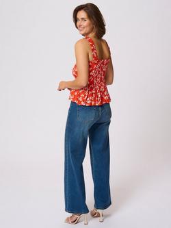 KAFFE KAamber Sleeveless Shirred Smock Top, Red/Multi - view 2, Red/Multi