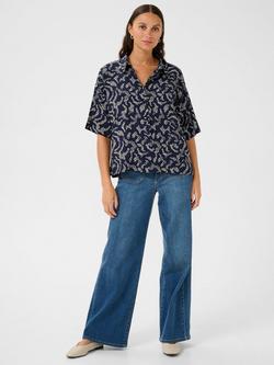 KAFFE KAbarton Half Sleeve Abstract Print Shirt, Blue/Multi