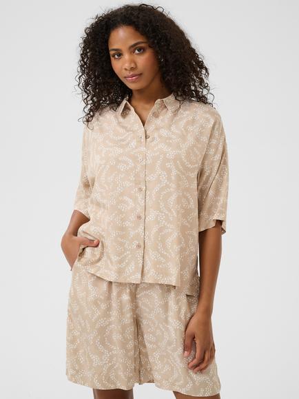 KAFFE KAbarton Half Sleeve Abstract Print Shirt, Grey/Multi